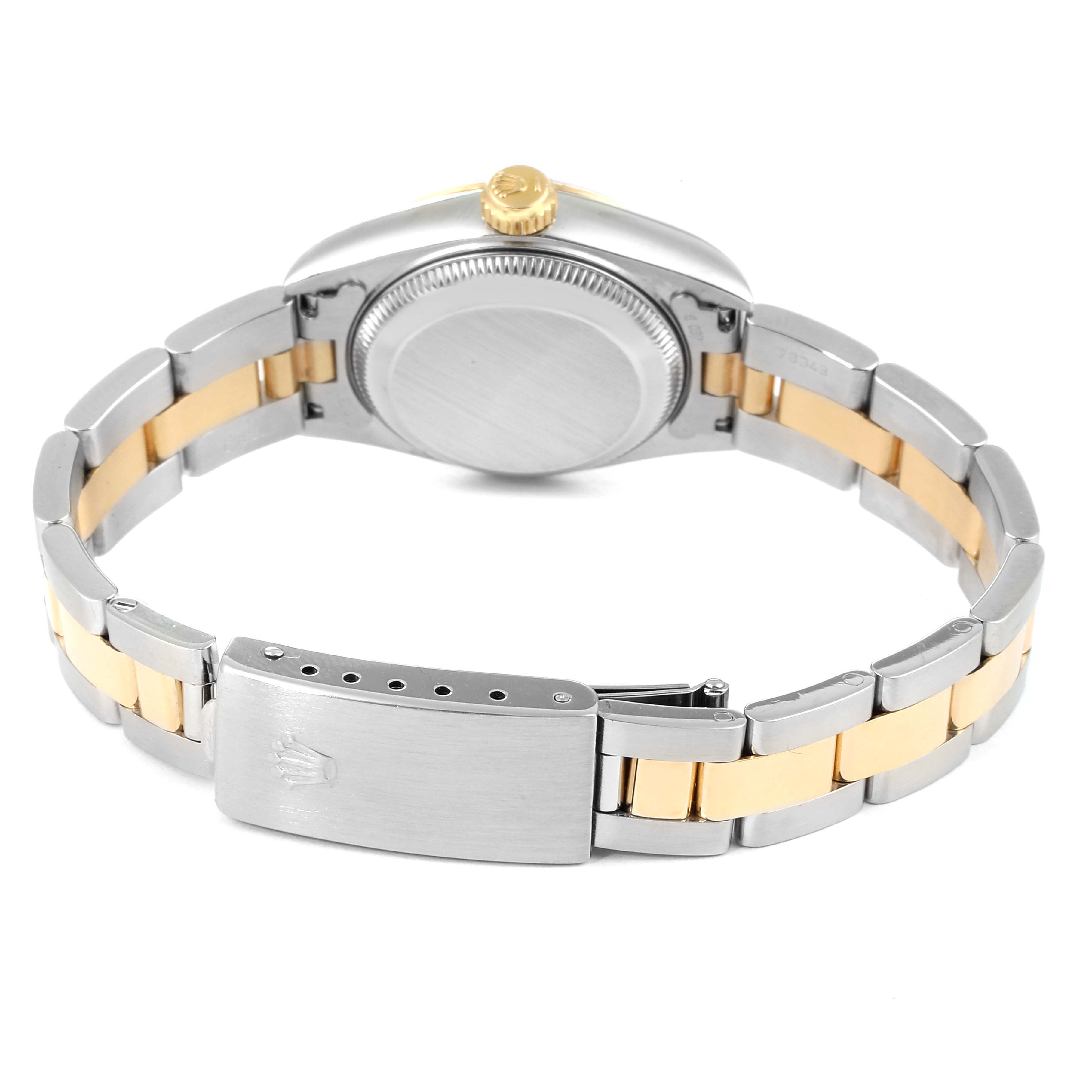 The image shows the backside and clasp of a Rolex Datejust 69163 Women's Steel and Gold (two tone) Grey Dial 69163 Women's Steel and Gold (two tone) Grey Dial watch, highlighting the two-tone bracelet and case back.