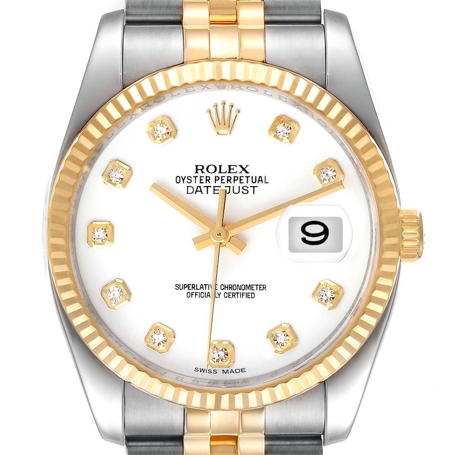 Rolex Datejust Steel Yellow Gold White Diamond Dial Mens Watch 116233 SwissWatchExpo