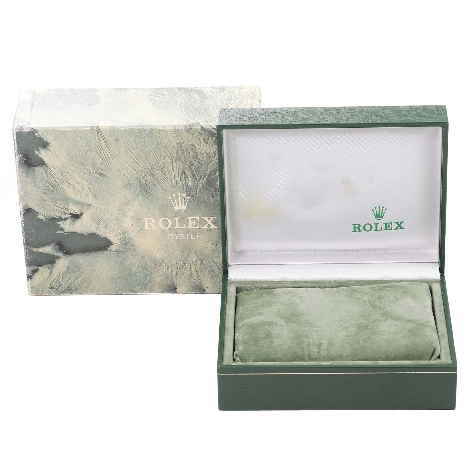 The image shows the open presentation box and outer packaging for a Rolex Turn-o-Graph 16263 Men's Steel and Gold (two tone) Champagne Dial 16263 Men's Steel and Gold (two tone) Champagne Dial watch.