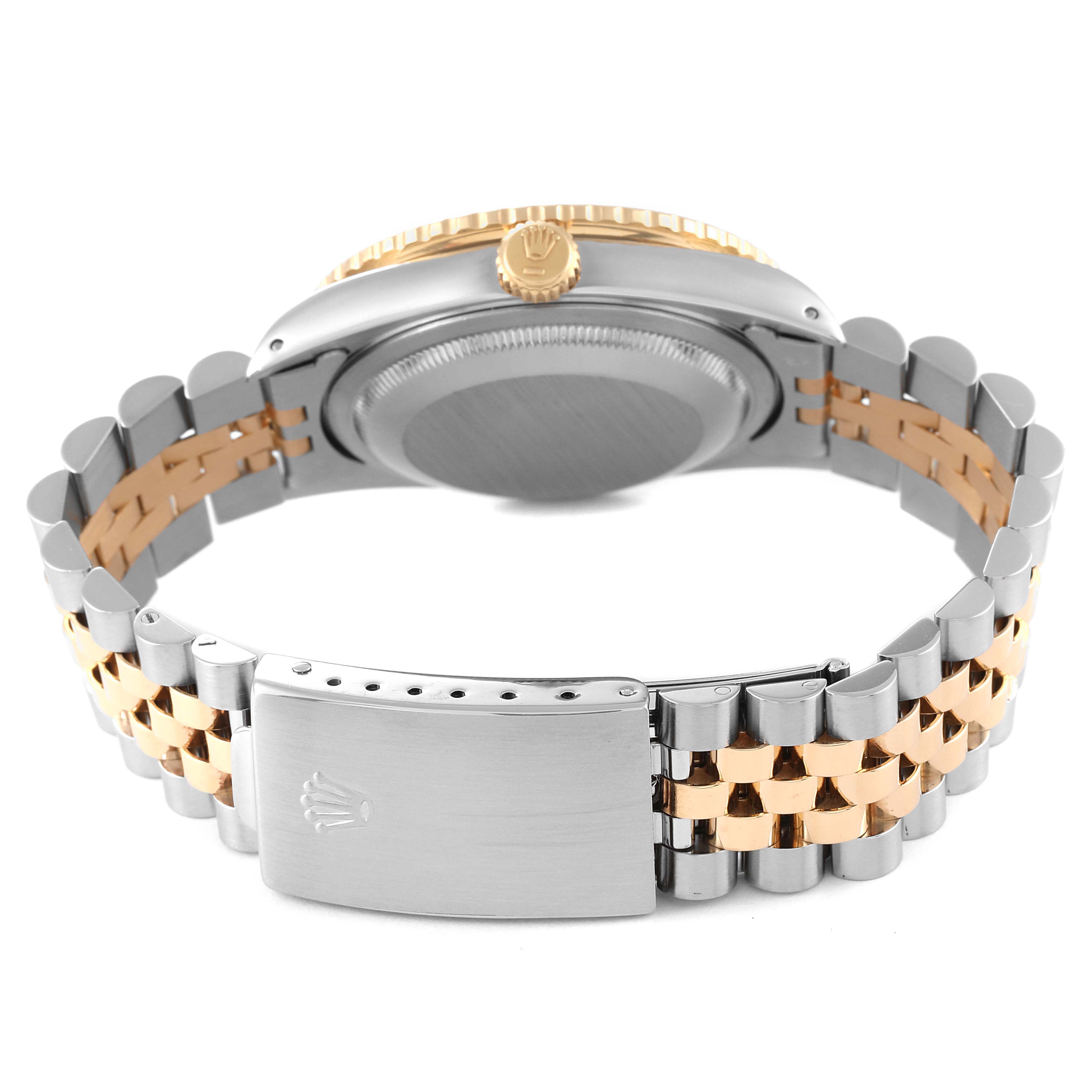 The image shows the back view of a Rolex Turn-o-Graph 16263 Men's Steel and Gold (two tone) Champagne Dial 16263 Men's Steel and Gold (two tone) Champagne Dial watch, highlighting its bracelet, clasp, and case back.