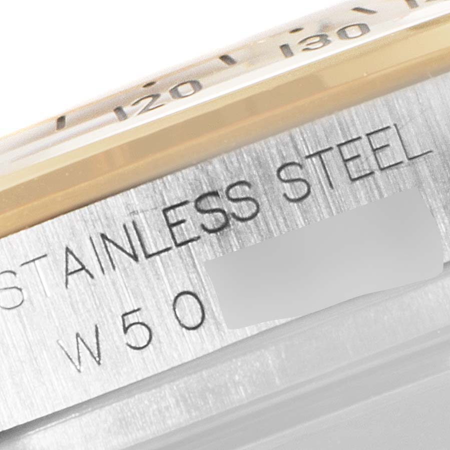 The close-up angle shows the side of the stainless steel case and part of the bezel of the Rolex Daytona 16523 Men
s Steel and Gold (two tone) Black Dial 16523 Men
s Steel and Gold (two tone) Black Dial watch.