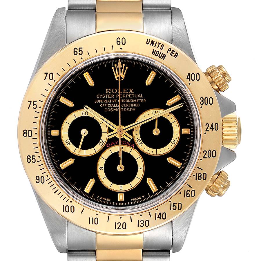 Rolex Daytona Inverted 6 Steel Yellow Gold Black Dial Mens Watch 16523 SwissWatchExpo