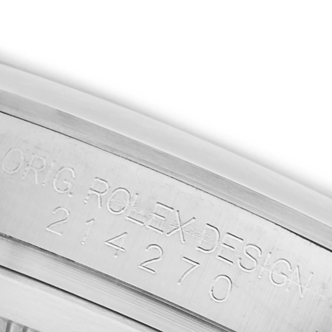 The image shows a close-up of the bezel edge with the engraved model number of the Rolex Explorer 214270 Men's Stainless Steel Black Dial 214270 Men's Stainless Steel Black Dial watch.