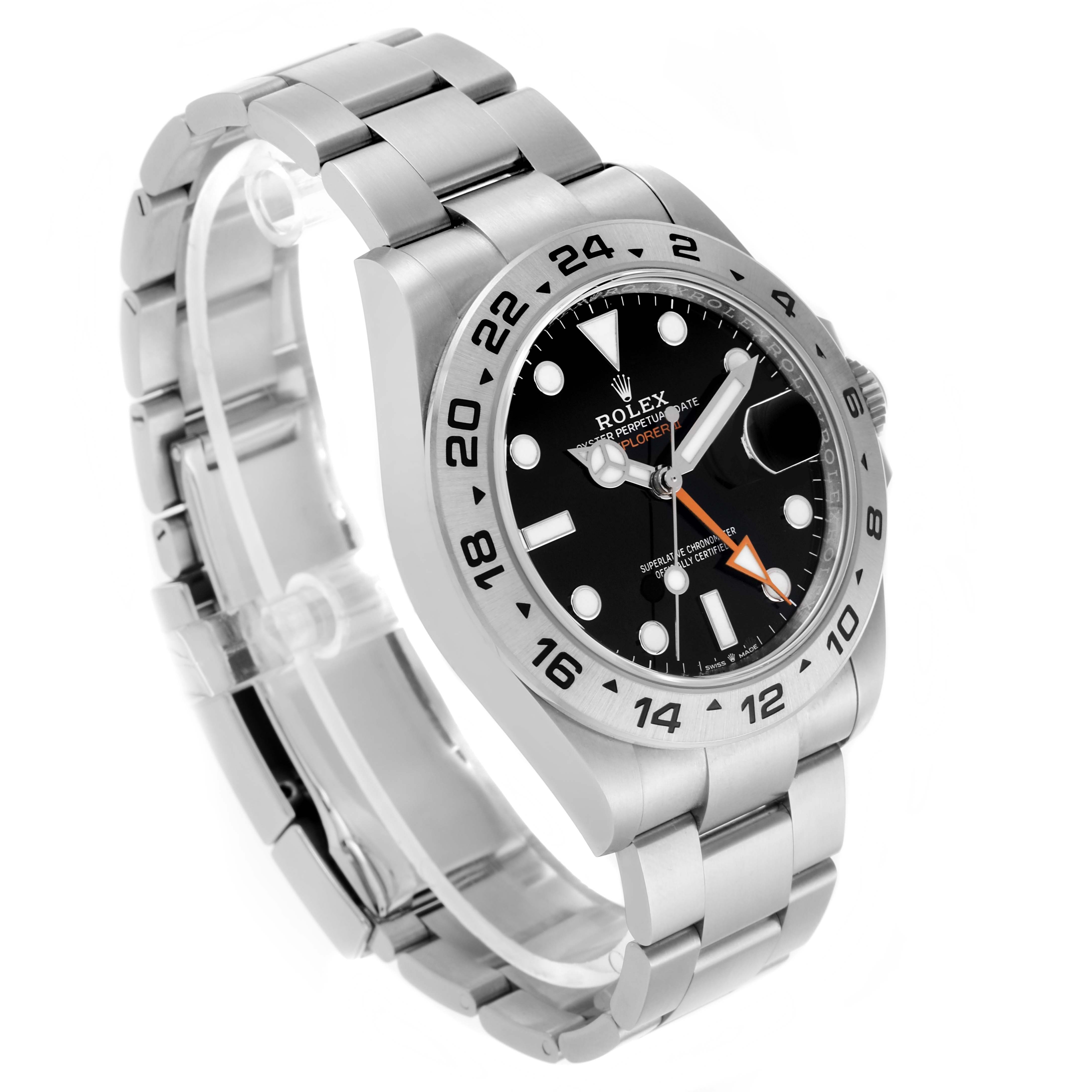 The Rolex Explorer M226570-0002 Men's Stainless Steel Black Dial M226570-0002 Men's Stainless Steel Black Dial is shown at a 3/4 angle, highlighting the watch face, bezel, and bracelet.