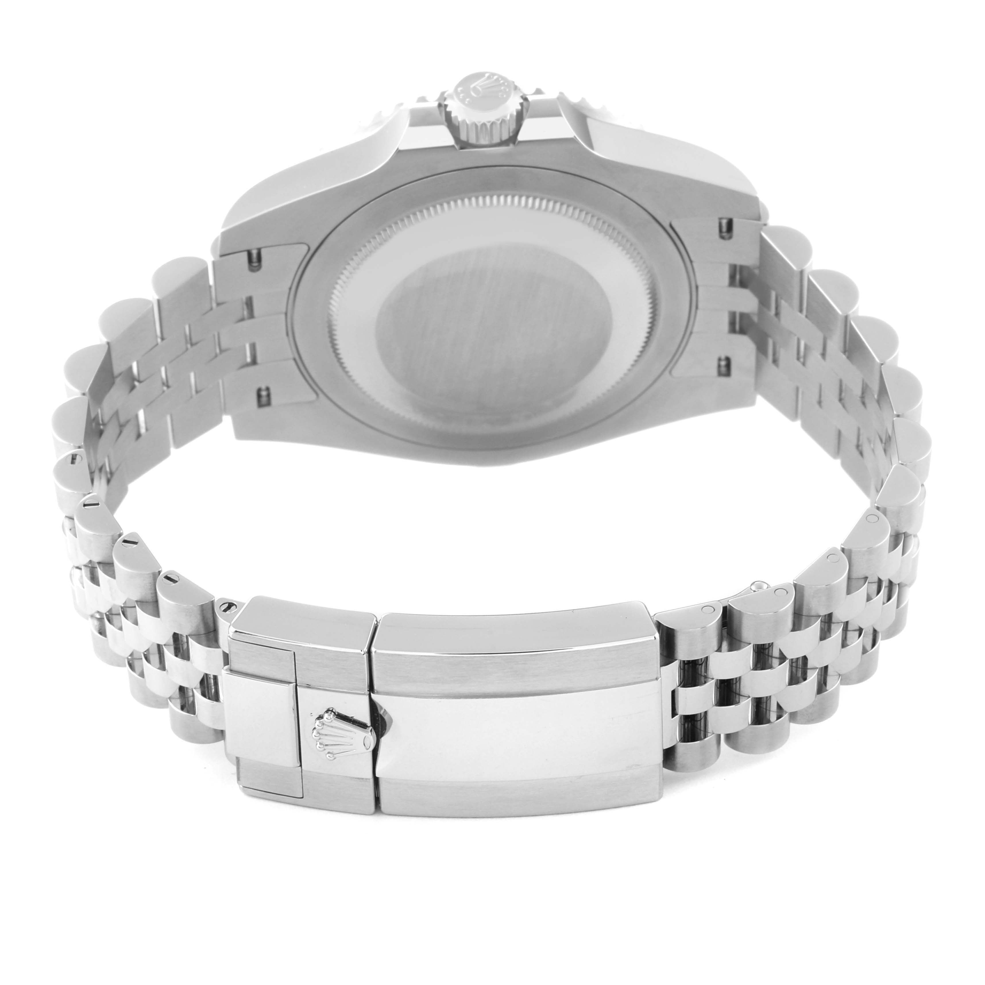 This image shows the back view of the Rolex GMT-Master 126710BLNR Men
s Stainless Steel Black Dial 126710BLNR Men
s Stainless Steel Black Dial, featuring the case back, bracelet, and clasp.