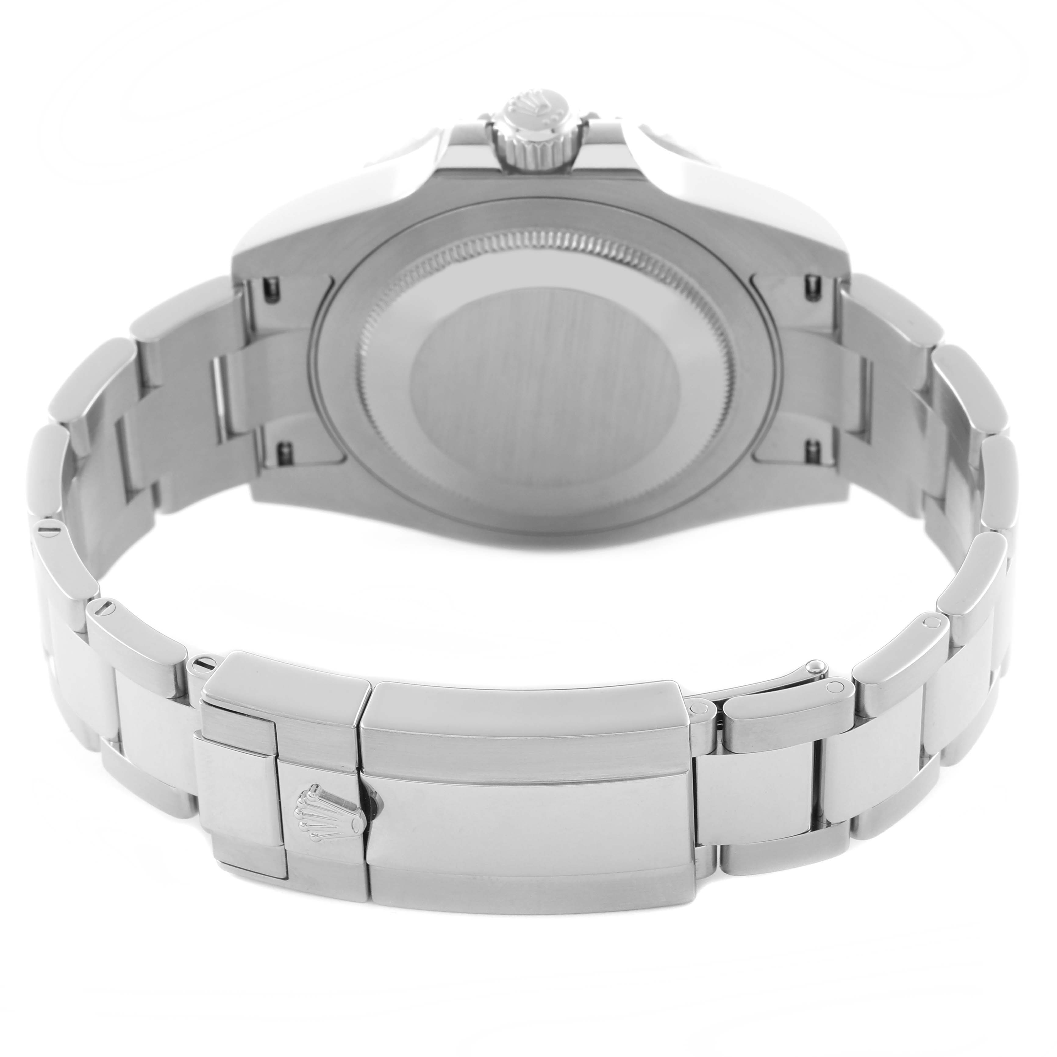 The image shows the back of the Rolex GMT-Master 126710BLNR Men
s Stainless Steel Black Dial 126710BLNR Men
s Stainless Steel Black Dial watch, highlighting the case, bracelet, and clasp from a rear angle.