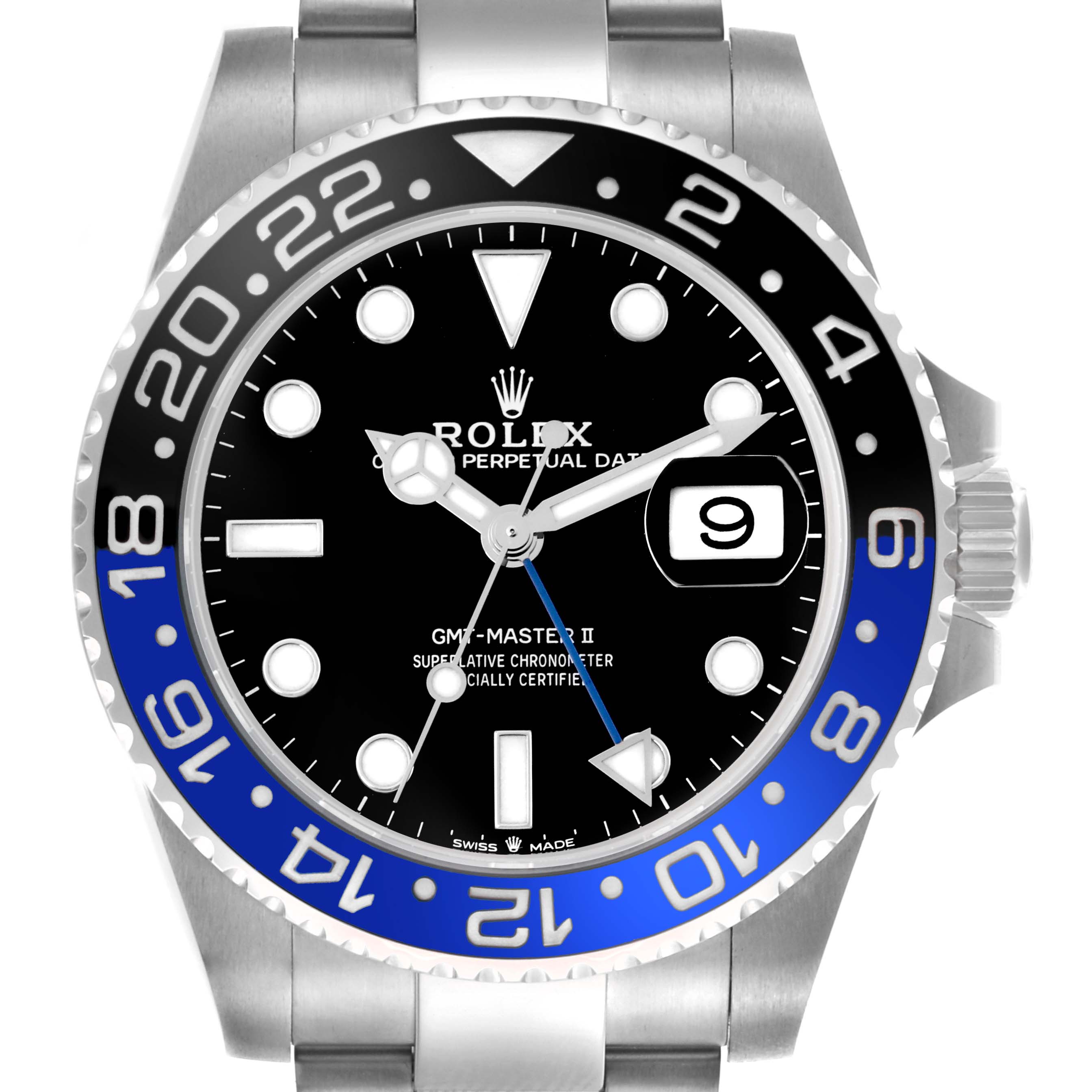 The Rolex GMT-Master 126710BLNR Men
s Stainless Steel Black Dial 126710BLNR Men
s Stainless Steel Black Dial model is shown from a front angle, highlighting the bezel, dial, and part of the bracelet.
