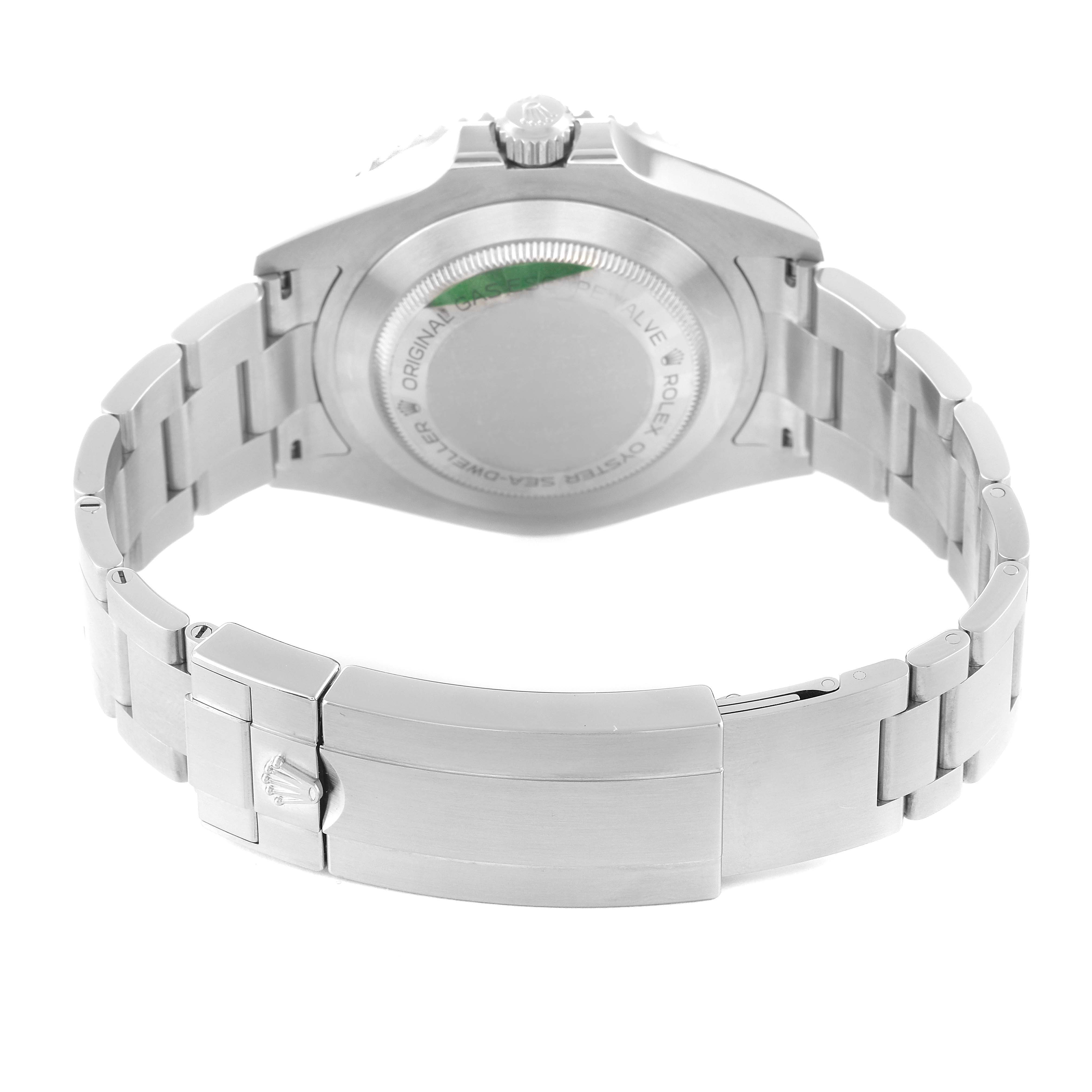 The image shows the back view of the Rolex Sea-Dweller 126600 Men
s Stainless Steel Black Dial 126600 Men
s Stainless Steel Black Dial watch, highlighting the case back, crown, and bracelet with clasp.