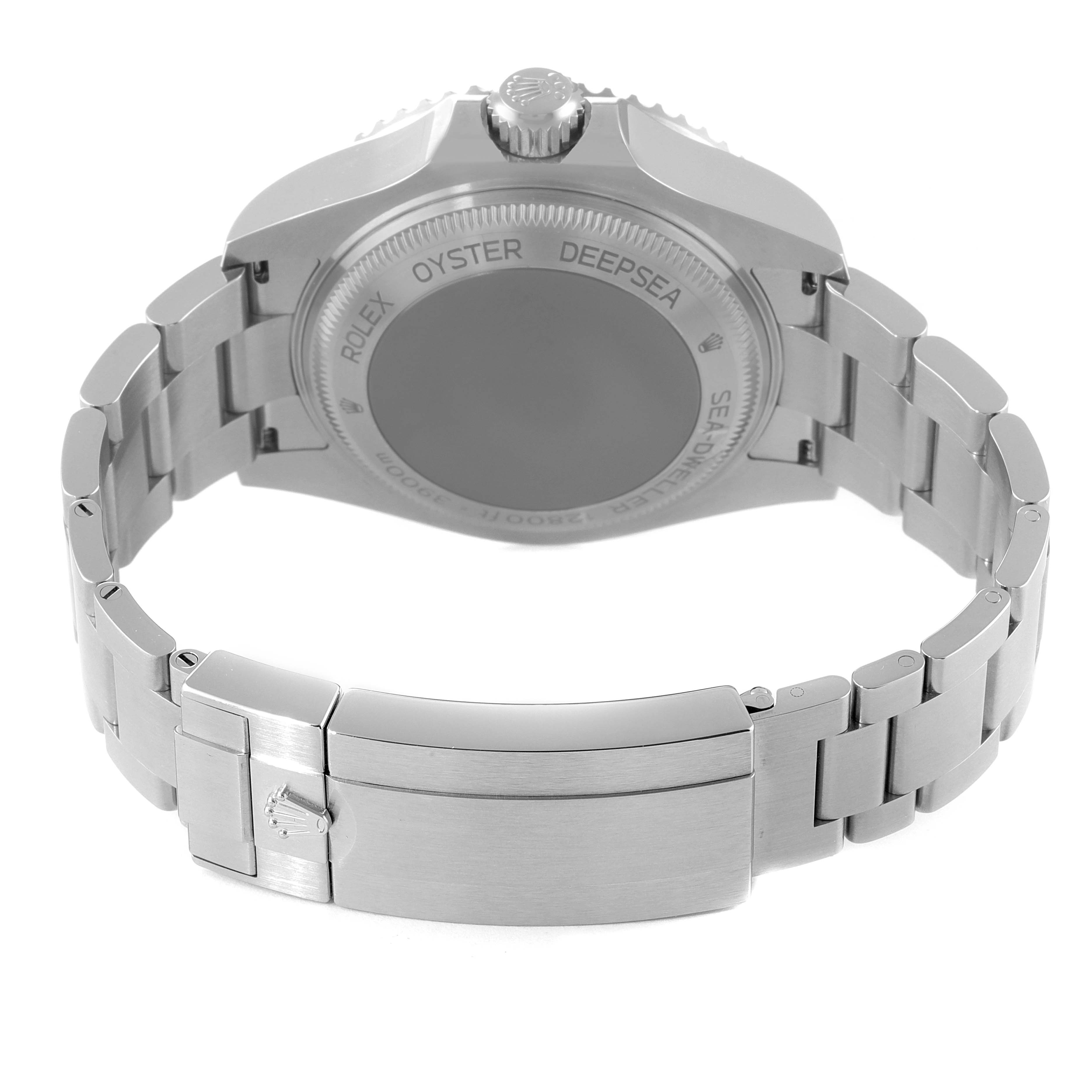 The image shows the back case and bracelet of the Rolex Sea-Dweller 126660 Men
s Stainless Steel Black Dial 126660 Men
s Stainless Steel Black Dial watch from a rear angle.