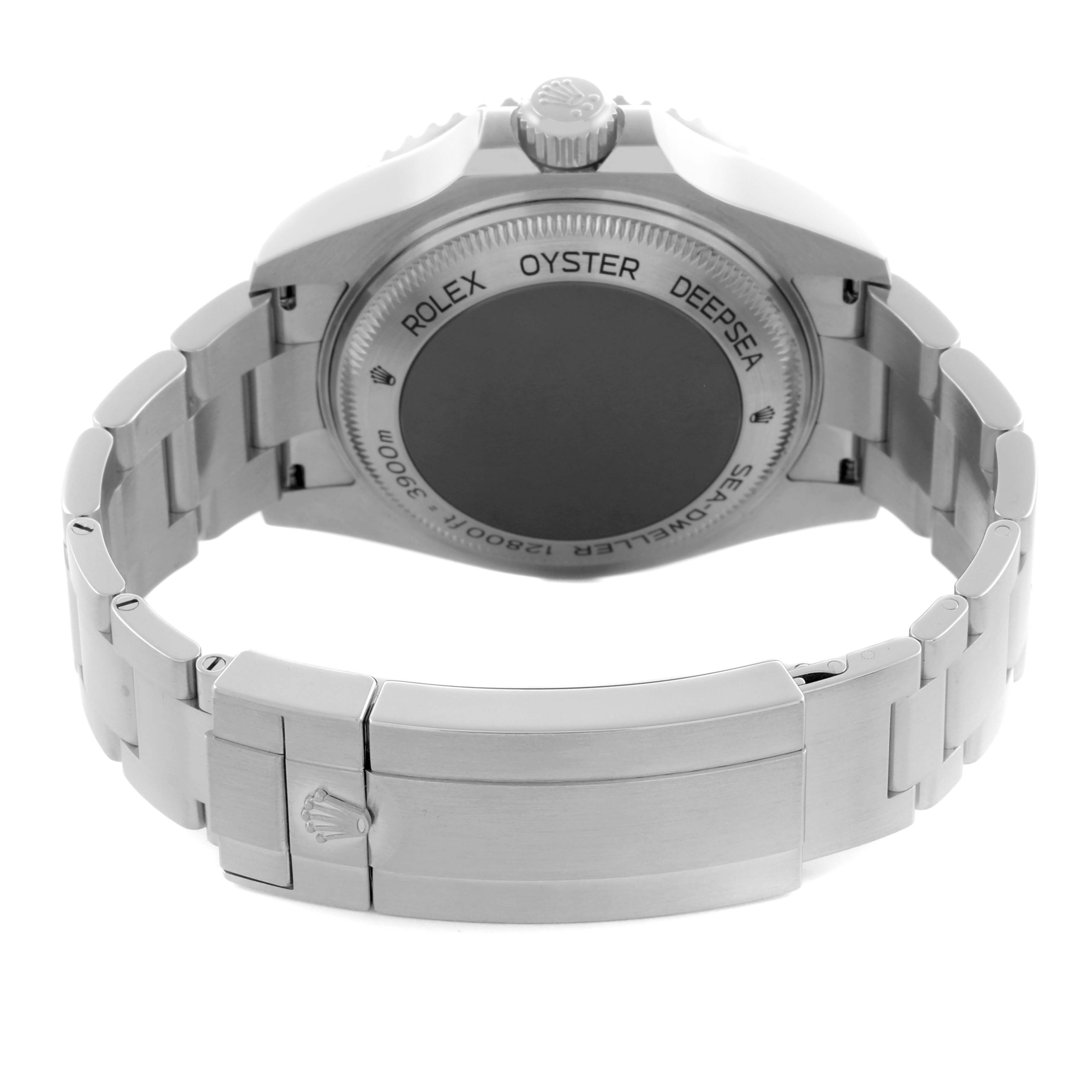 The image shows the back view of the Rolex Sea-Dweller 126660 Men's Stainless Steel Blue Dial 126660 Men's Stainless Steel Blue Dial, revealing the case back and bracelet clasp.