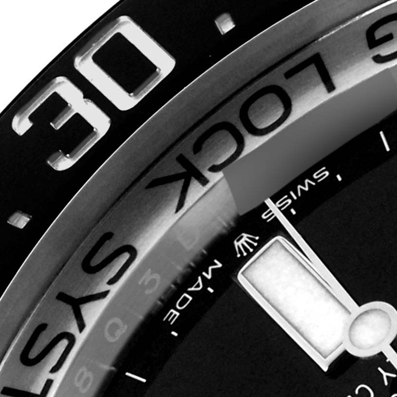 The image shows a close-up of the Rolex Sea-Dweller 126660 Men's Stainless Steel Blue Dial 126660 Men's Stainless Steel Blue Dial bezel and part of the face, highlighting the "30" marking.