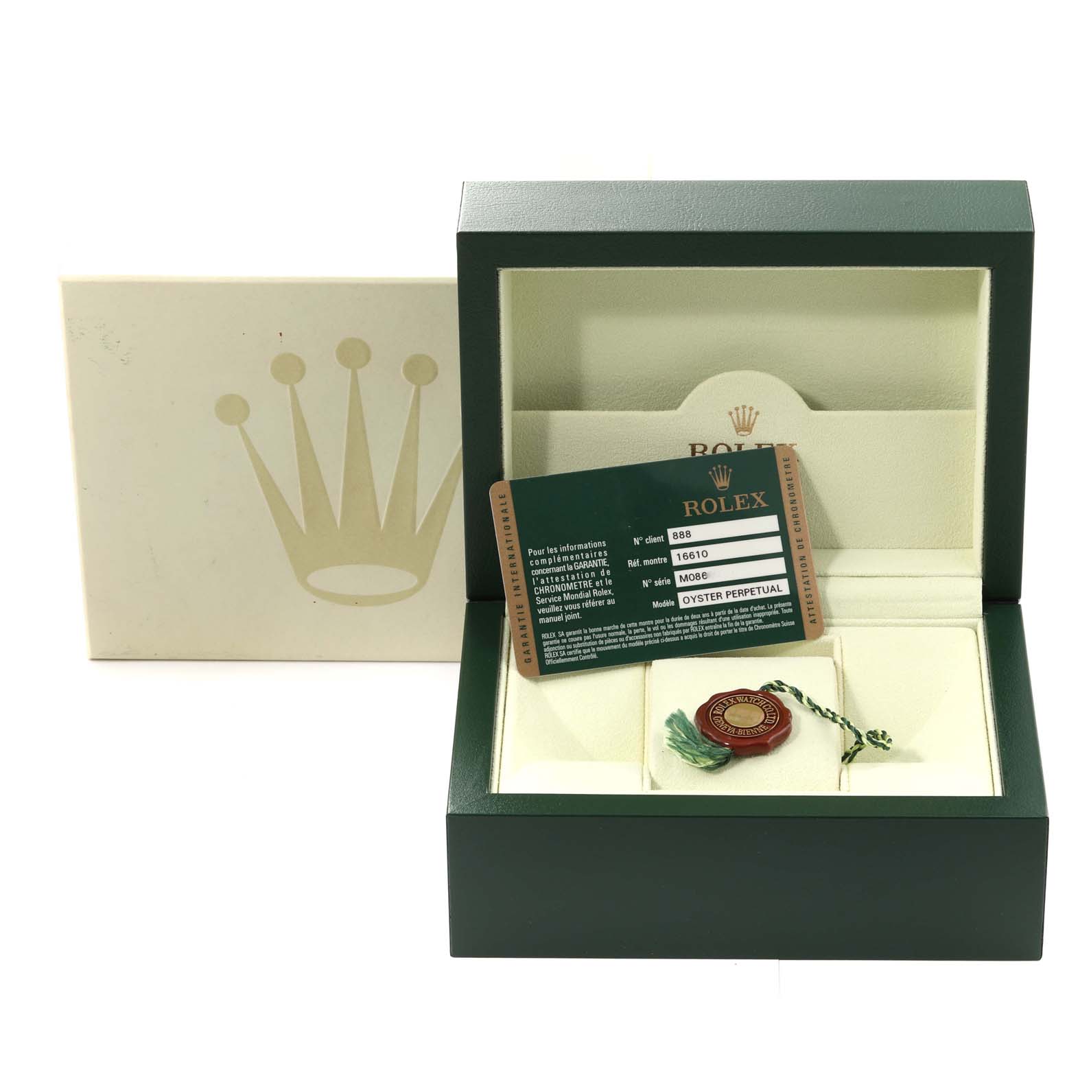 The image shows the packaging, Best Quality
ity card, and hangtag for a Rolex Submariner 16610 Men
s Stainless Steel Black Dial 16610 Men
s Stainless Steel Black Dial watch.