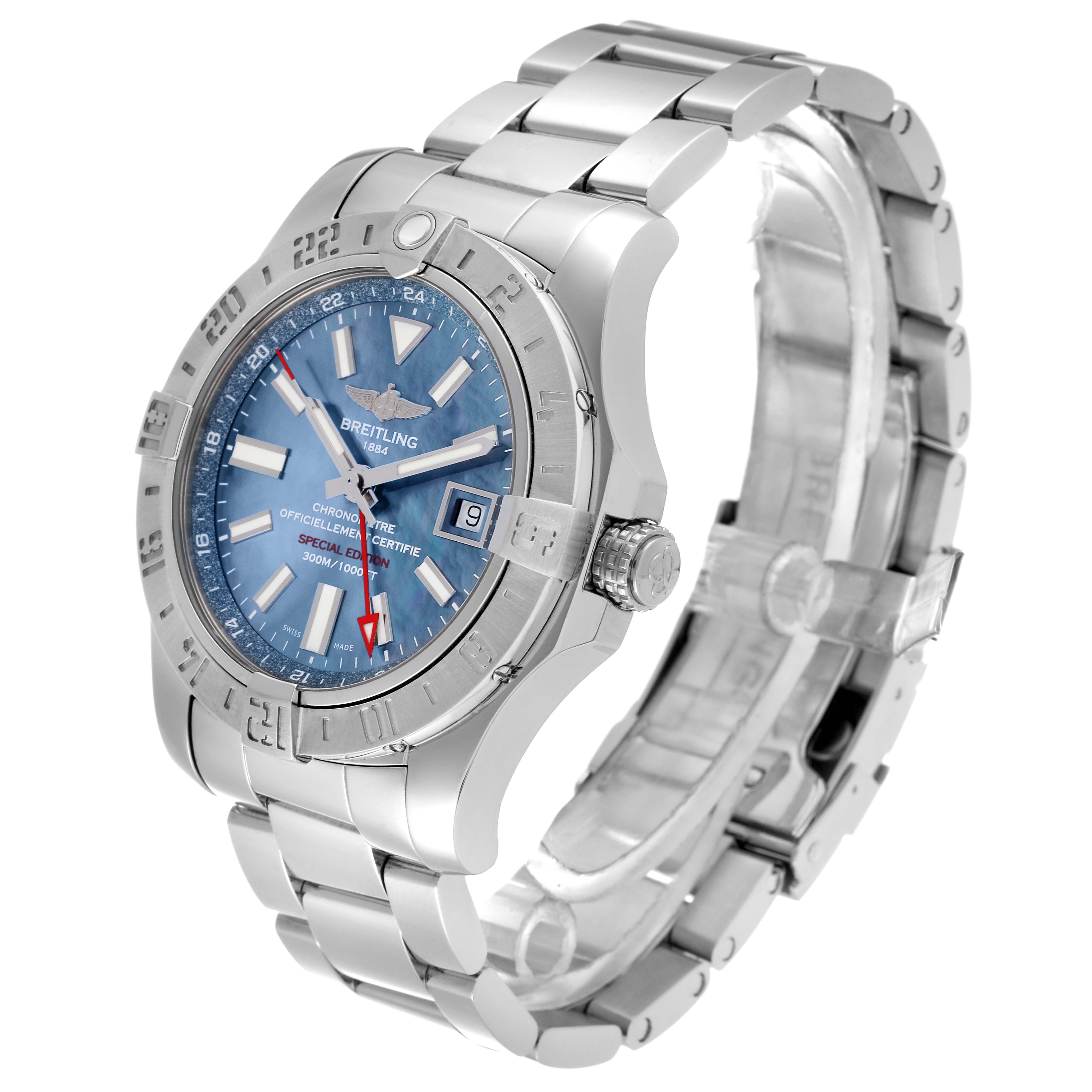 Breitling Avenger II GMT Blue Mother of Pearl Dial Mens Watch A32390 ...