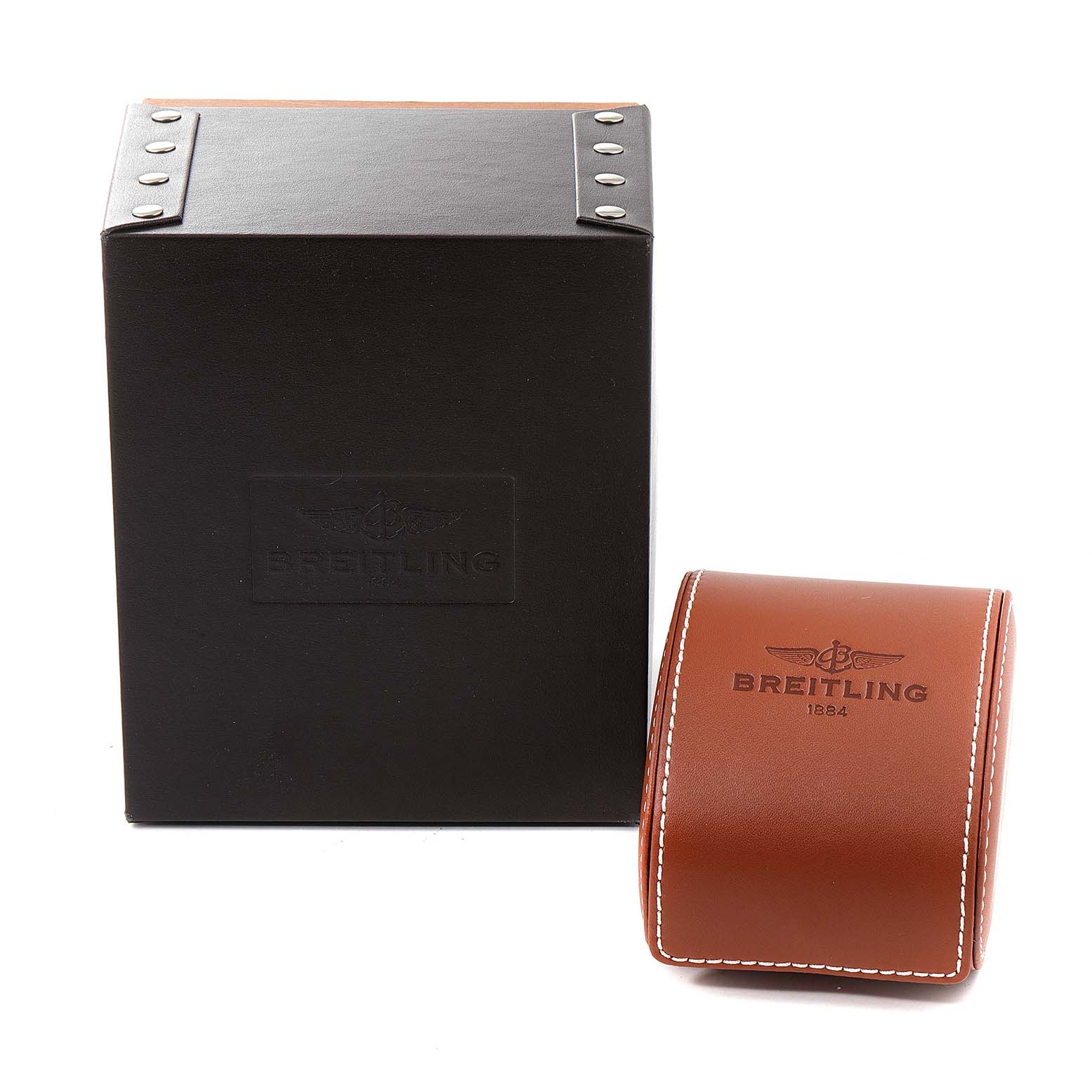 The image shows the box packaging and leather case for the Breitling Professional Series V73330 Men
s Titanium Blue Dial V73330 Men
s Titanium Blue Dial watch.