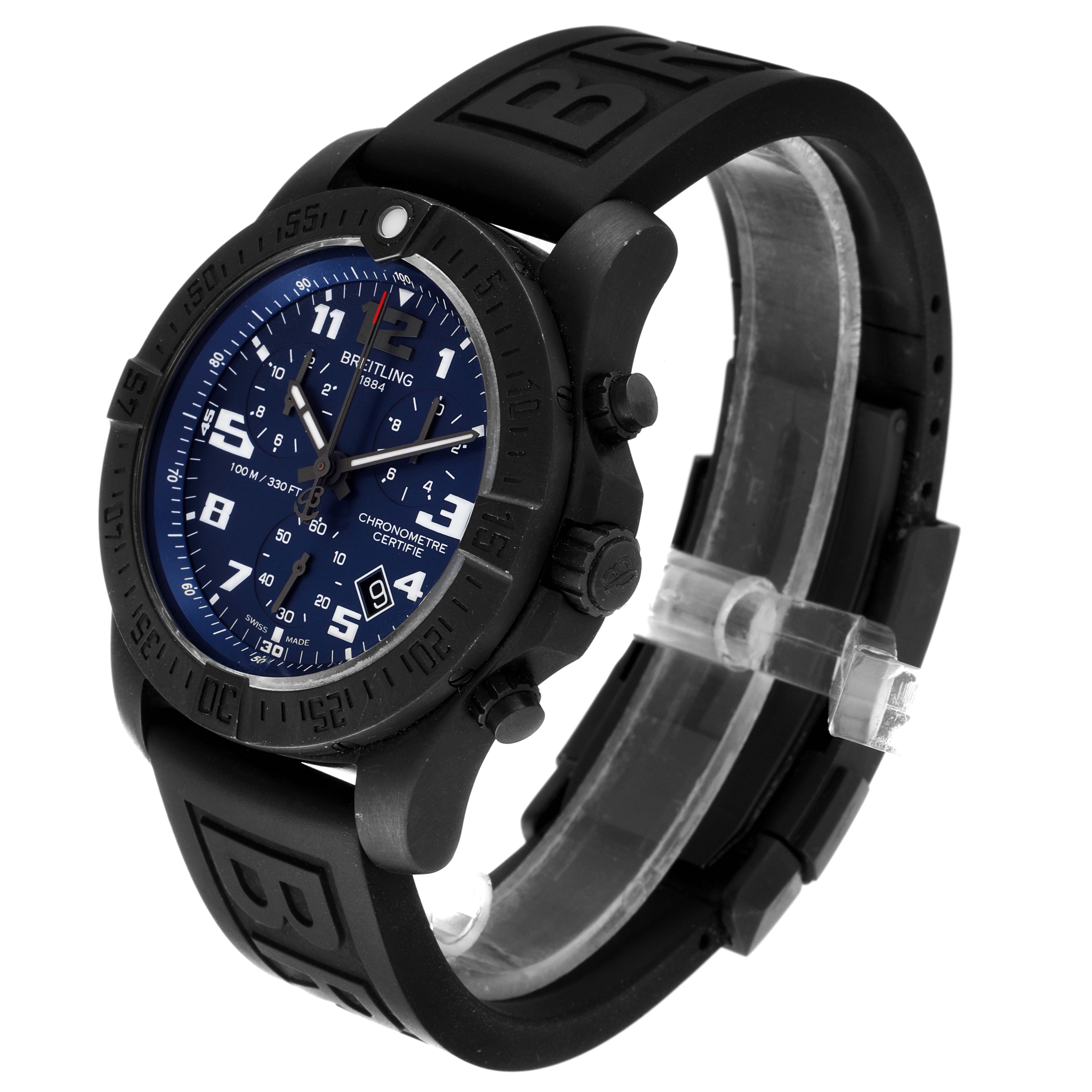 The Breitling Professional Series V73330 Men
s Titanium Blue Dial V73330 Men
s Titanium Blue Dial watch is shown at an angled view, highlighting its face, bezel, and strap.