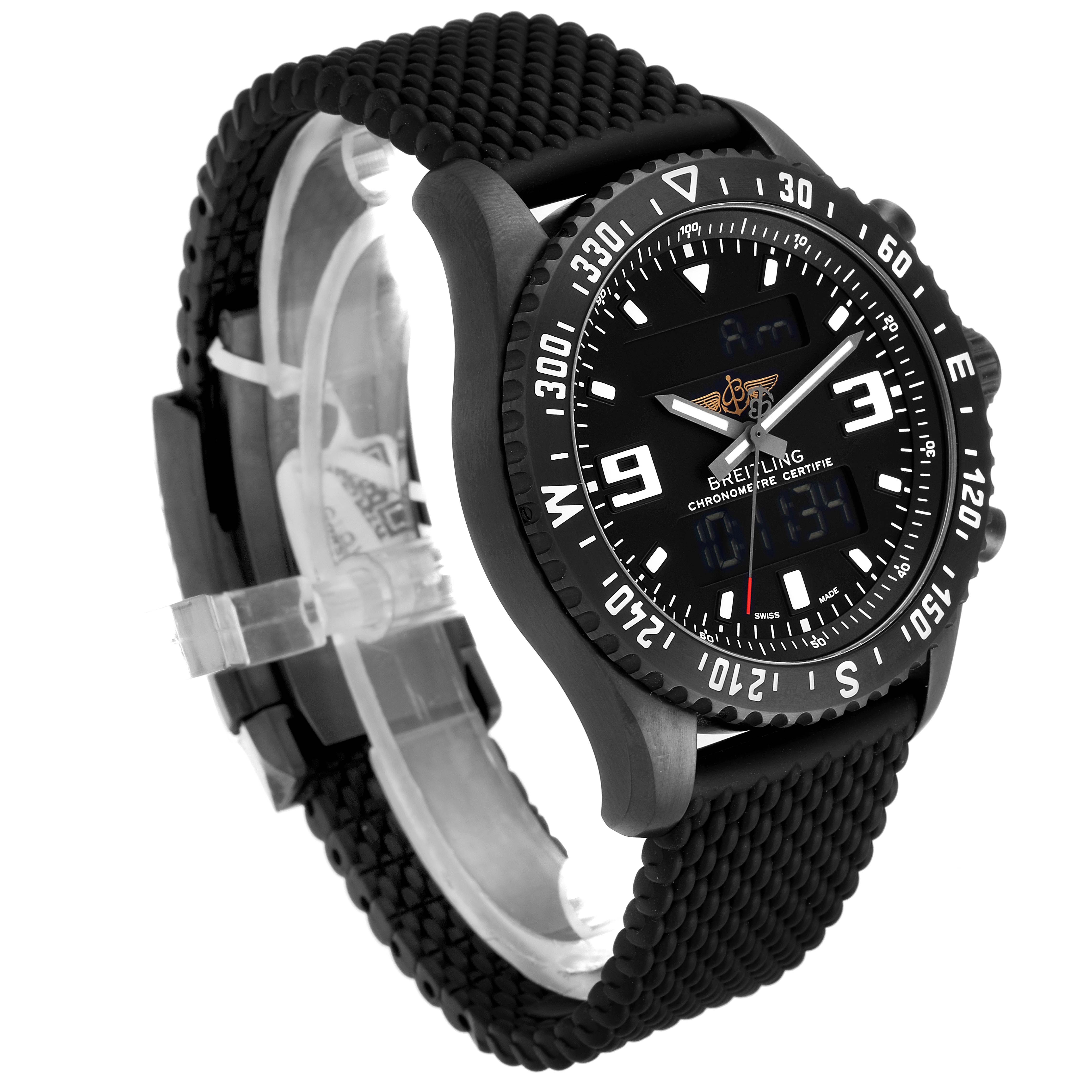 The image shows a Breitling Professional Series M78367 Men's Stainless Steel Black Dial M78367 Men's Stainless Steel Black Dial watch at a three-quarter angle, displaying the face, bezel, and strap.