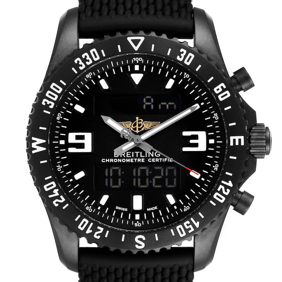 Breitling Chronospace Military GMT Alarm Blacksteel Watch M78367 Box Papers SwissWatchExpo