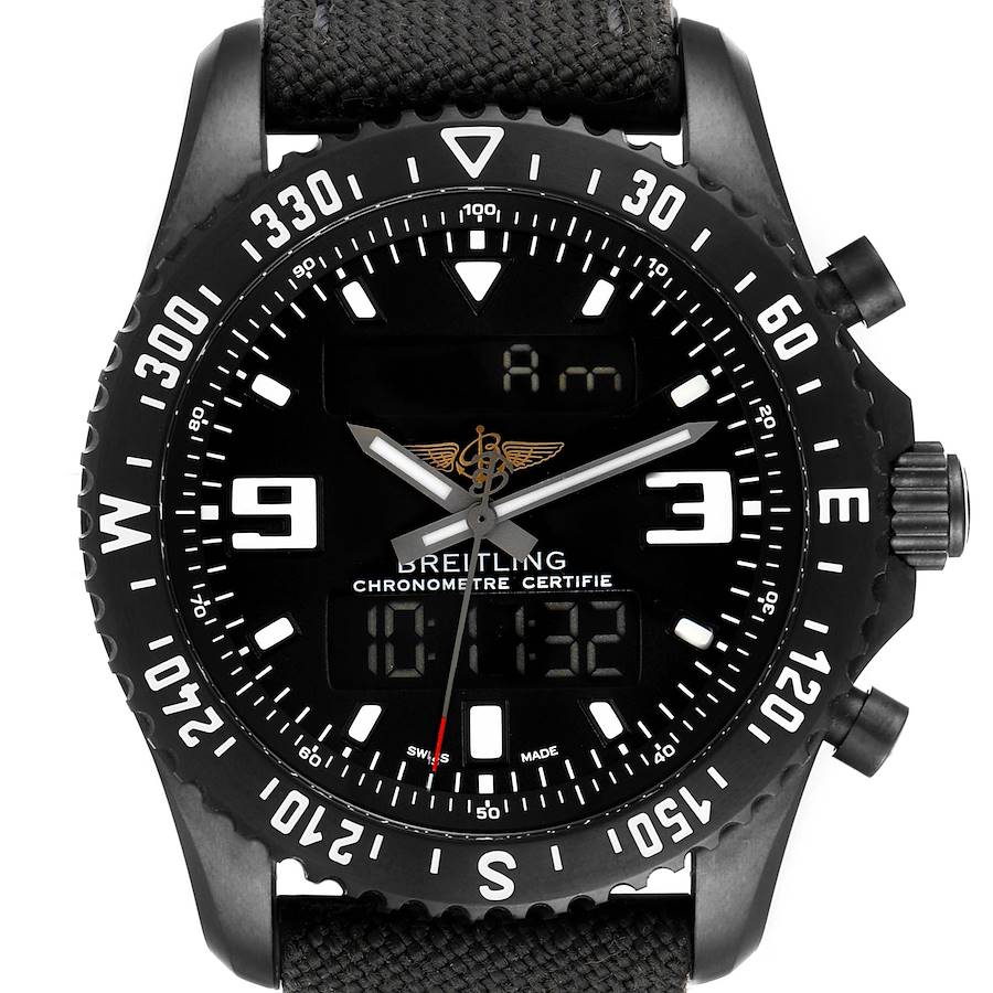 Breitling Chronospace Military GMT Alarm Blacksteel Watch M78367 Unworn SwissWatchExpo