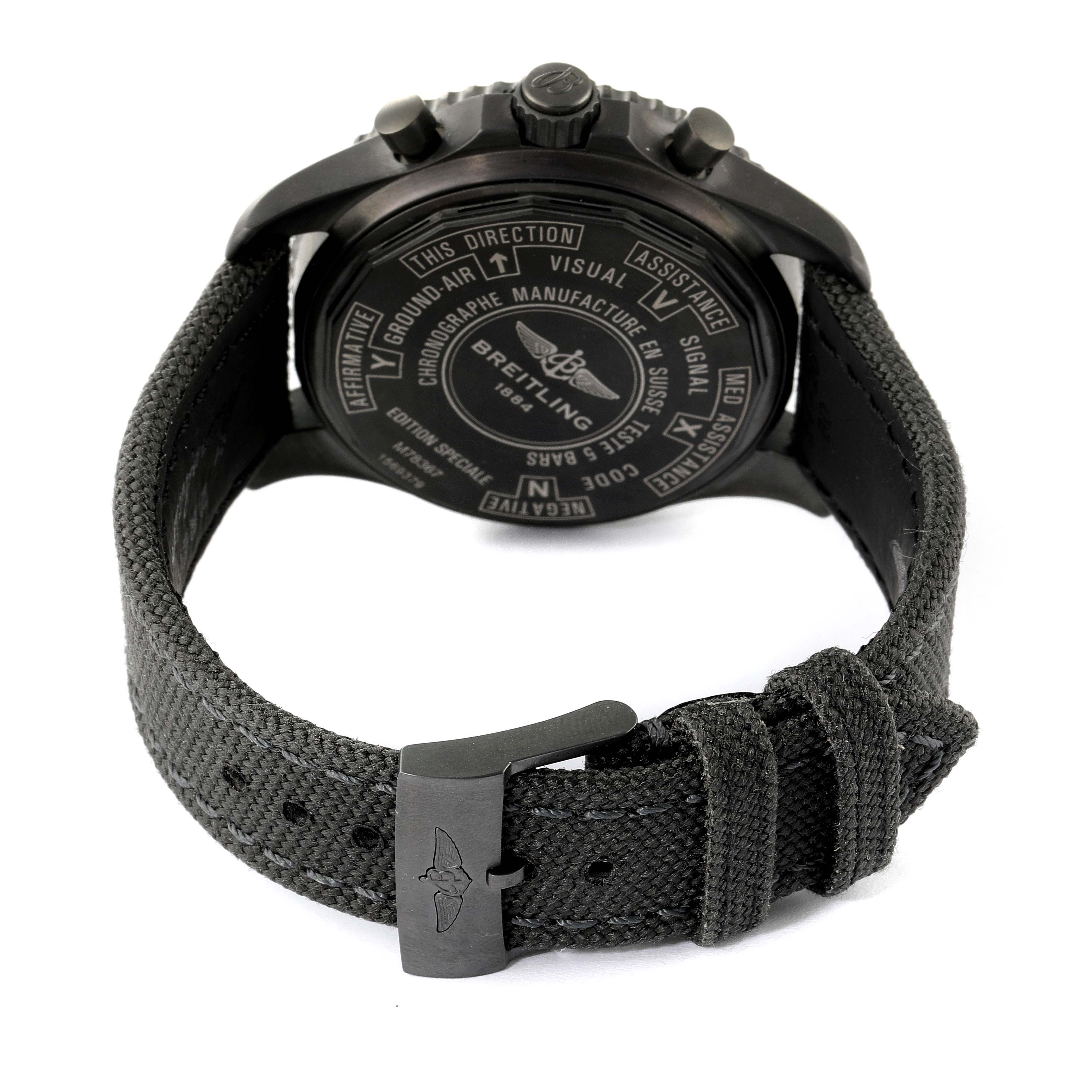 The image shows the back case and strap of a Breitling Professional Series M78367 Men's Stainless Steel Black Dial M78367 Men's Stainless Steel Black Dial watch.