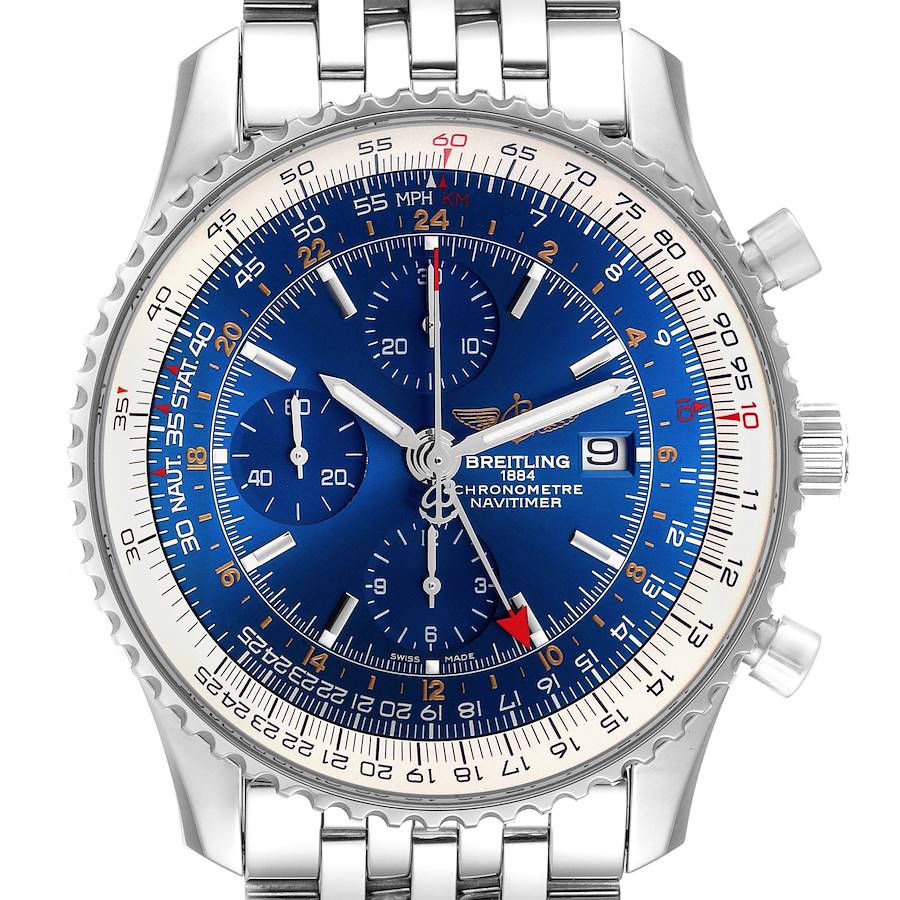 Breitling Navitimer World Blue Dial Steel Mens Watch A24322 Box Papers SwissWatchExpo