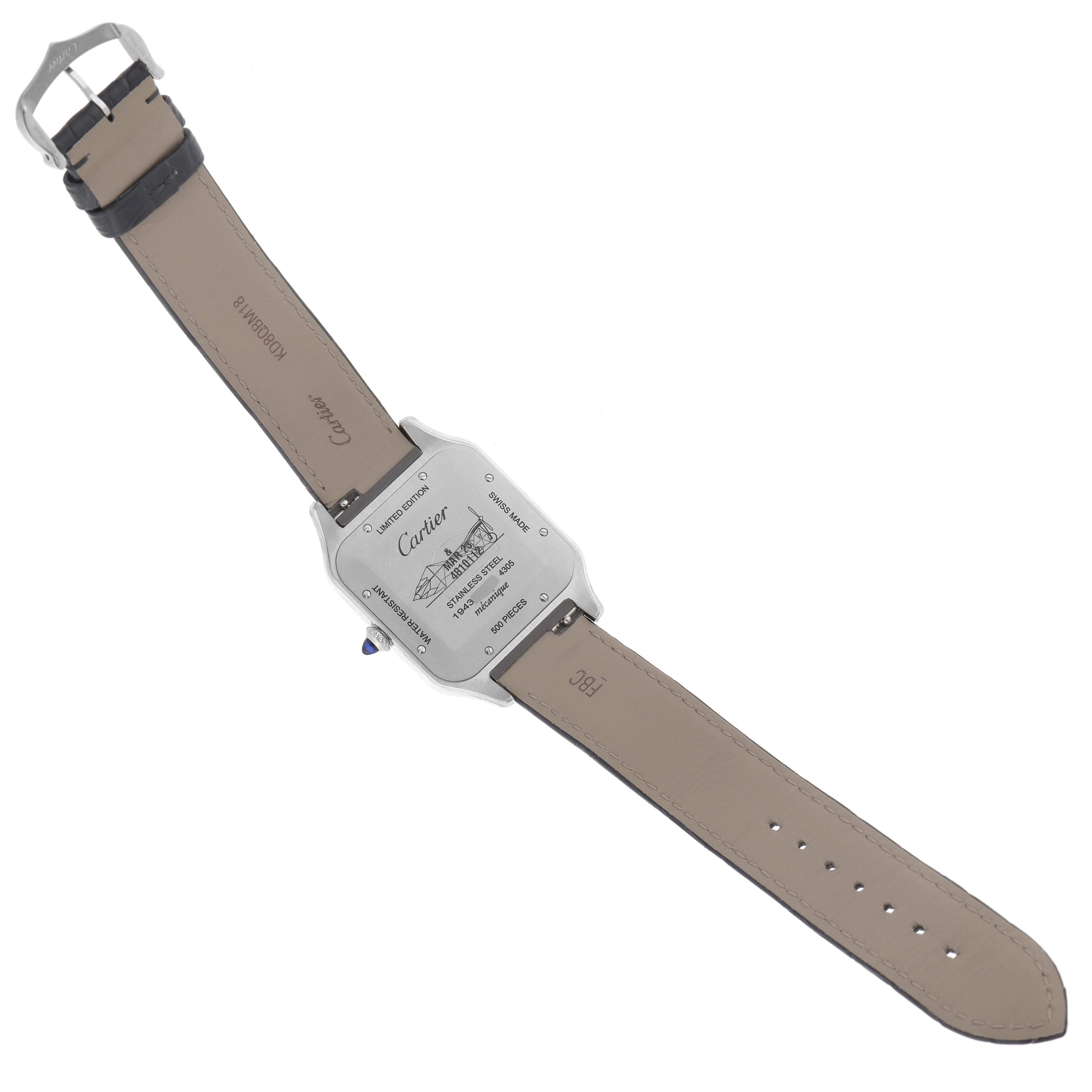 The Cartier Santos Dumont W2SA0025 Men
s Steel and Gold (two tone) Pink Dial W2SA0025 Men
s Steel and Gold (two tone) Pink Dial watch is shown from the back, highlighting the case, strap, and buckle.