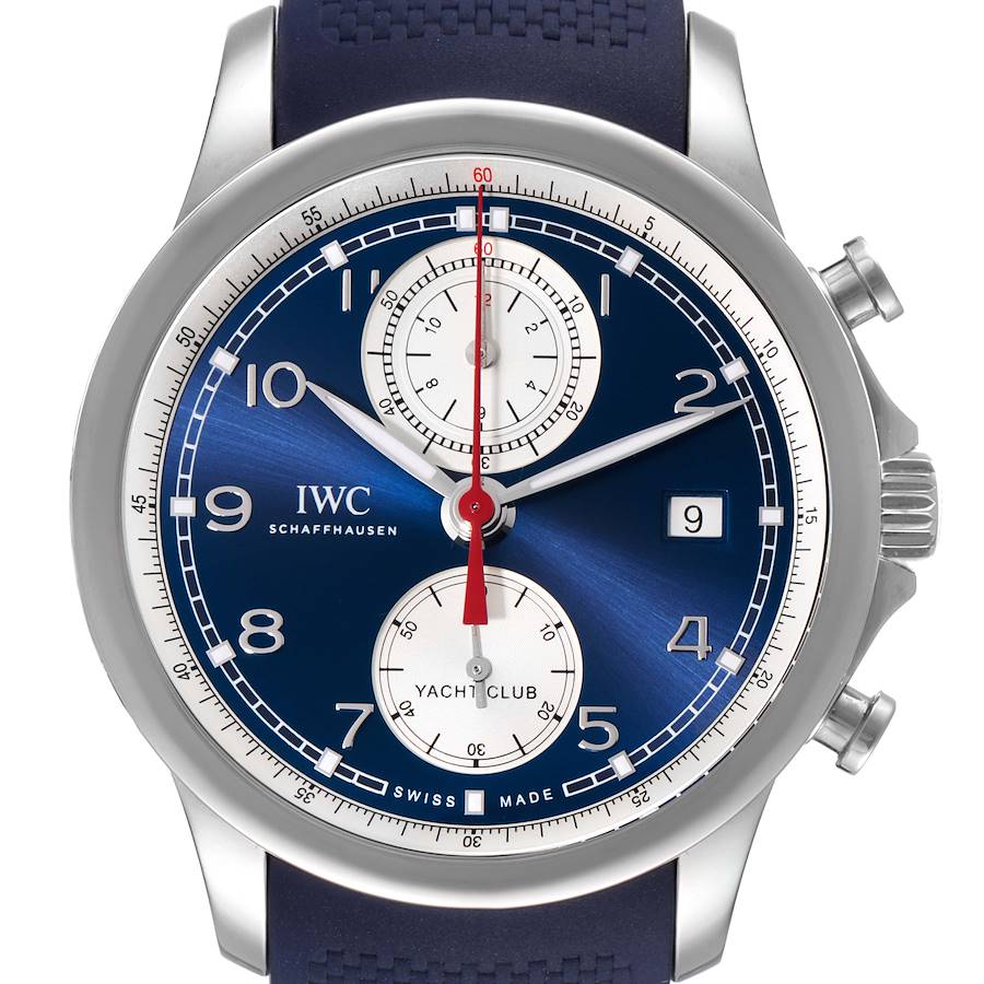 IWC Portuguese Yacht Club Chronograph Blue Dial Steel Mens Watch IW390507 Box Card SwissWatchExpo