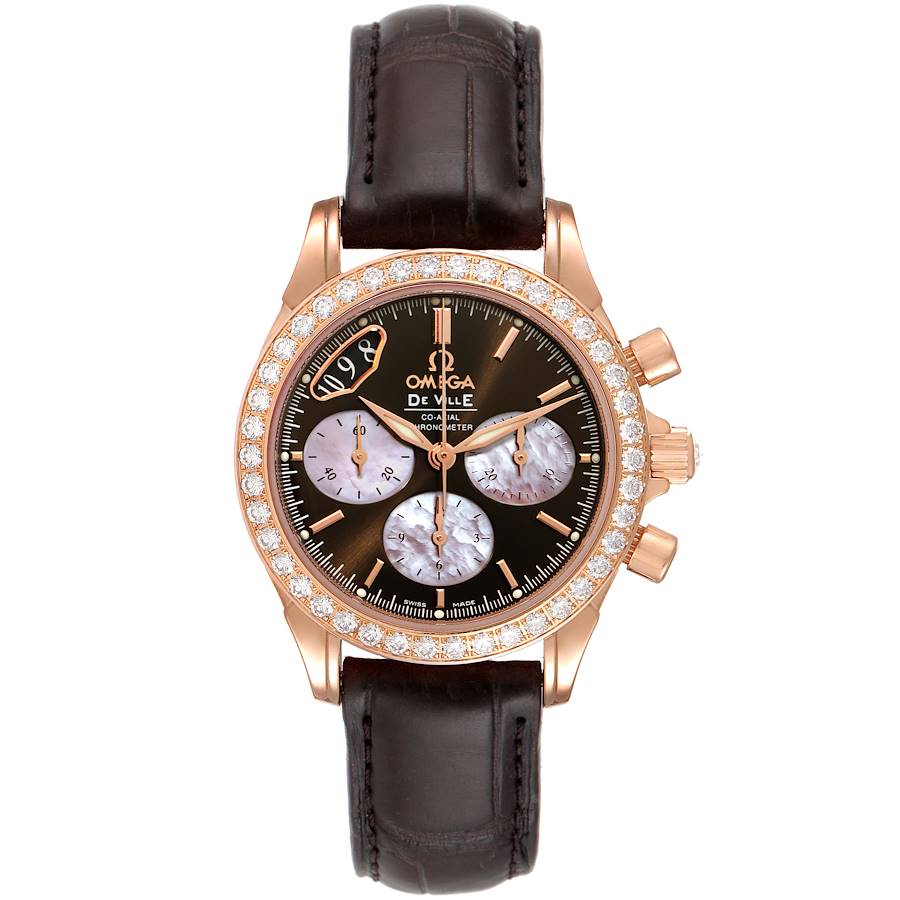 Omega DeVille Brown Dial Rose Gold Diamond Ladies Watch 4677.60.37