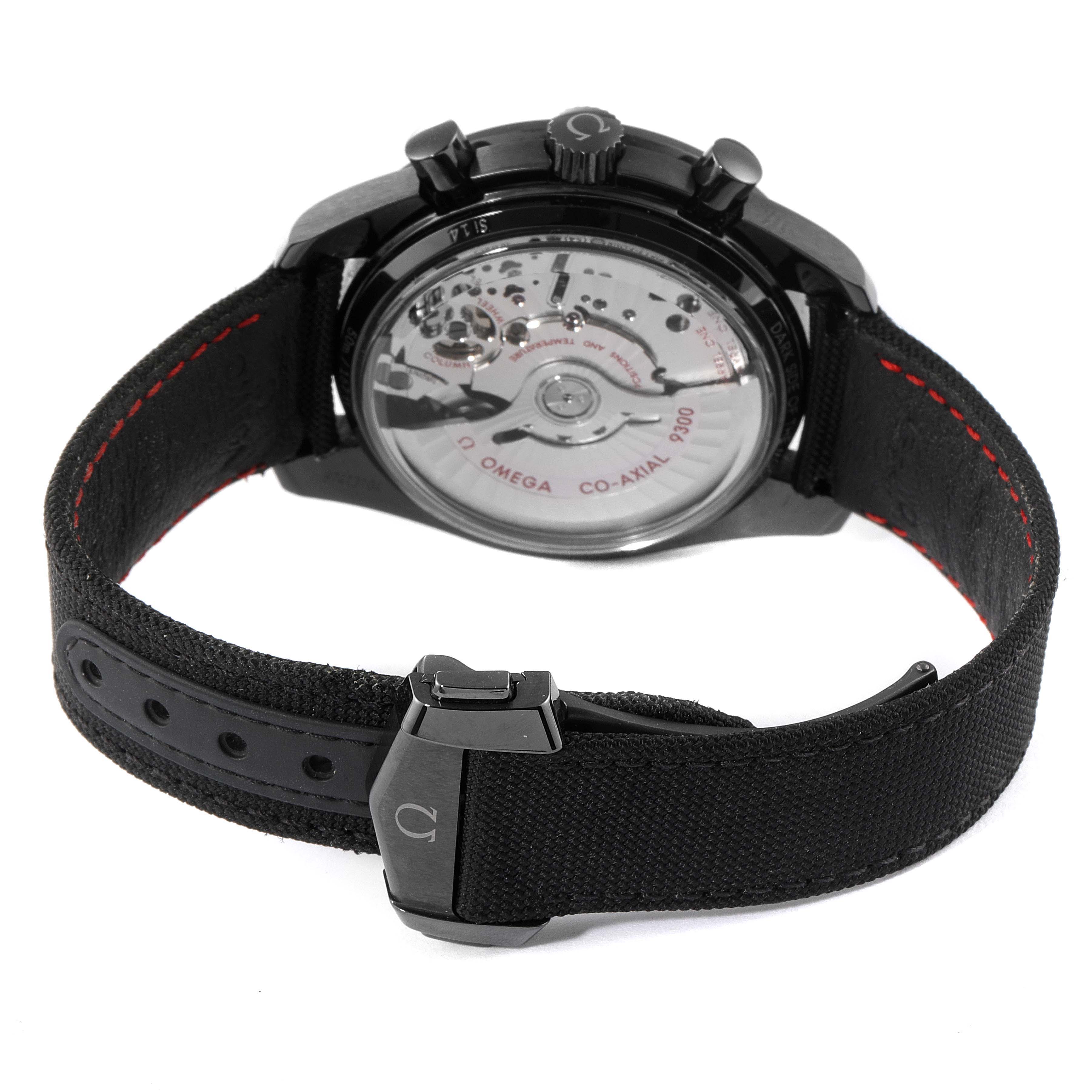 This image shows the back view of the Omega Speedmaster 311.92.44.51.01.003 Men's Ceramic Black Dial 311.92.44.51.01.003 Men's Ceramic Black Dial watch, highlighting its transparent case back and movement.