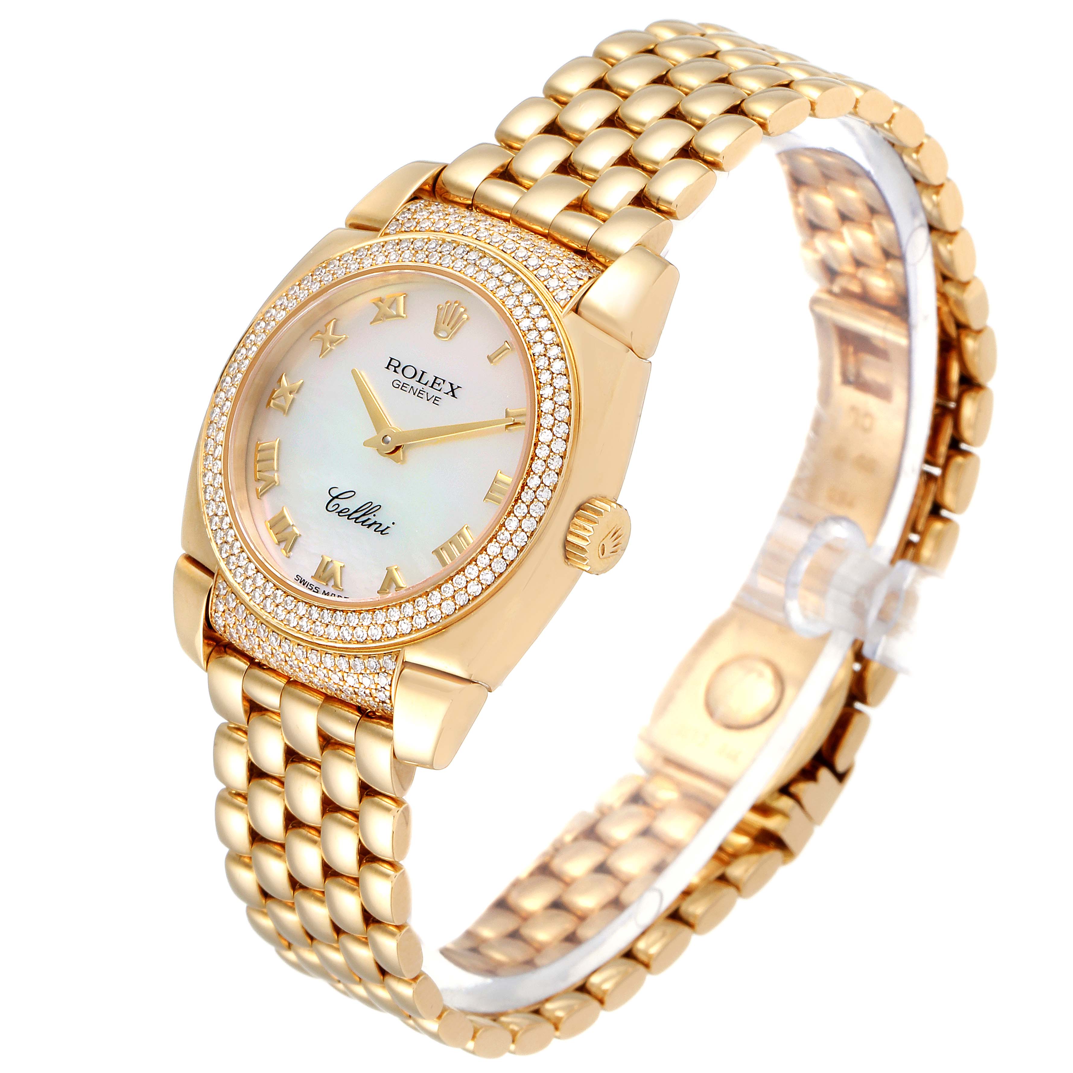 This is a Rolex Cellini 6311 Women's Yellow Gold Champagne Dial 6311 Women's Yellow Gold Champagne Dial watch shown at a three-quarter angle, displaying its face, band, and crown.