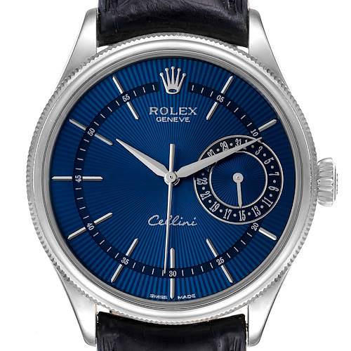 Photo of Rolex Cellini Date 18K White Gold Blue Dial Mens Watch 50519
