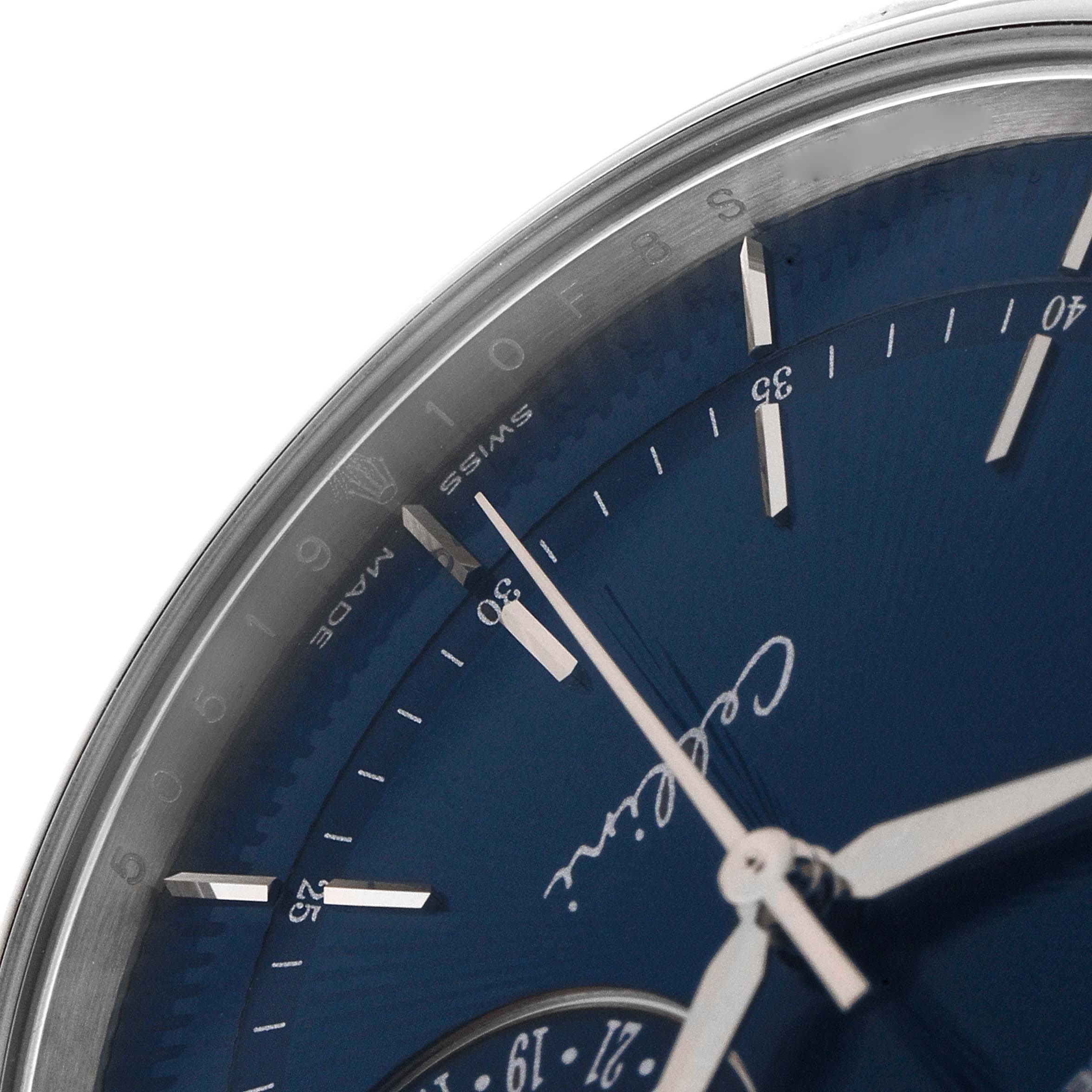 The image shows a close-up of the Rolex Cellini 50519 Men's White Gold Blue Dial 50519 Men's White Gold Blue Dial watch, focusing on the dial and hands from an oblique angle.