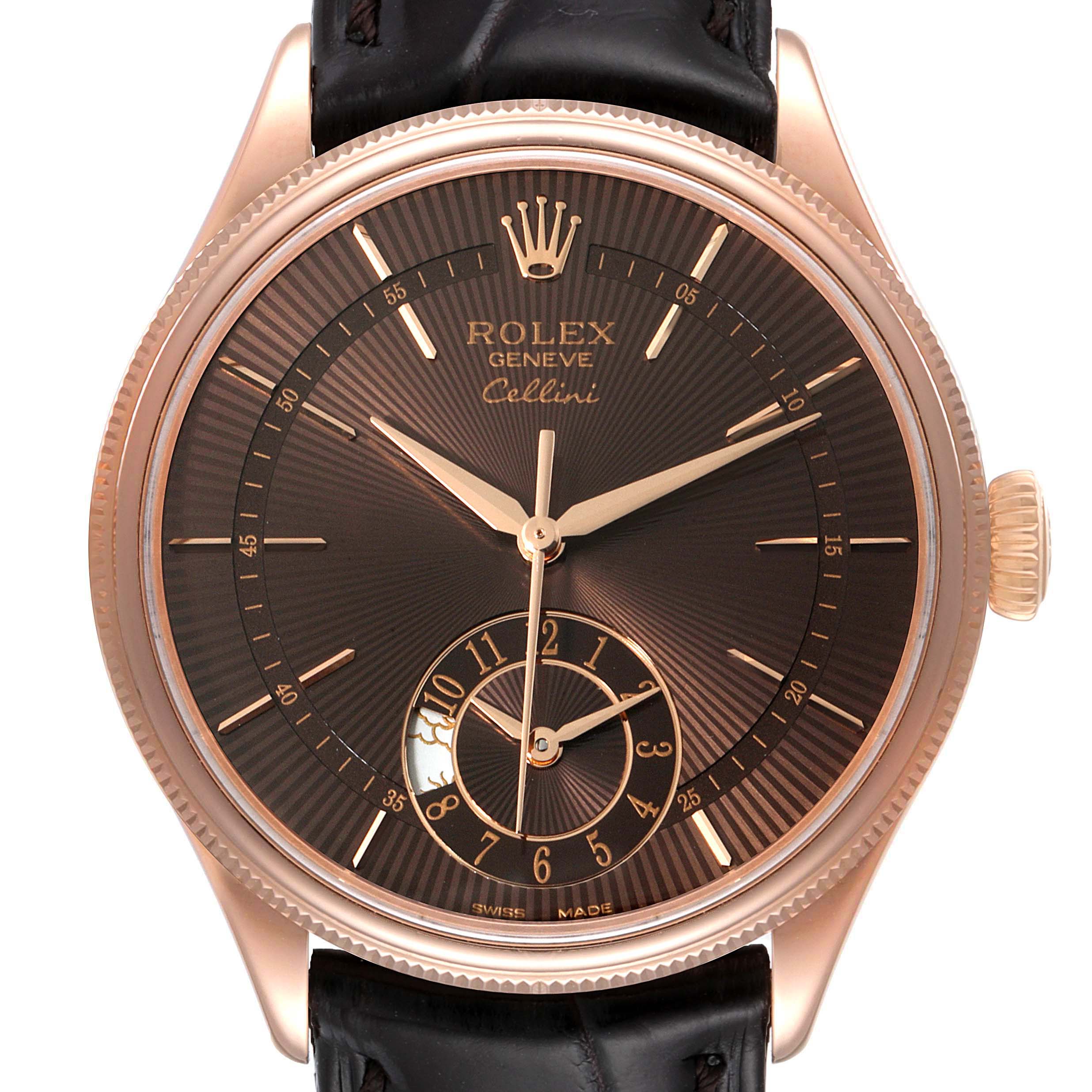 Rolex Cellini Dual Time Everose Rose Gold Automatic Mens Watch 50525 ...