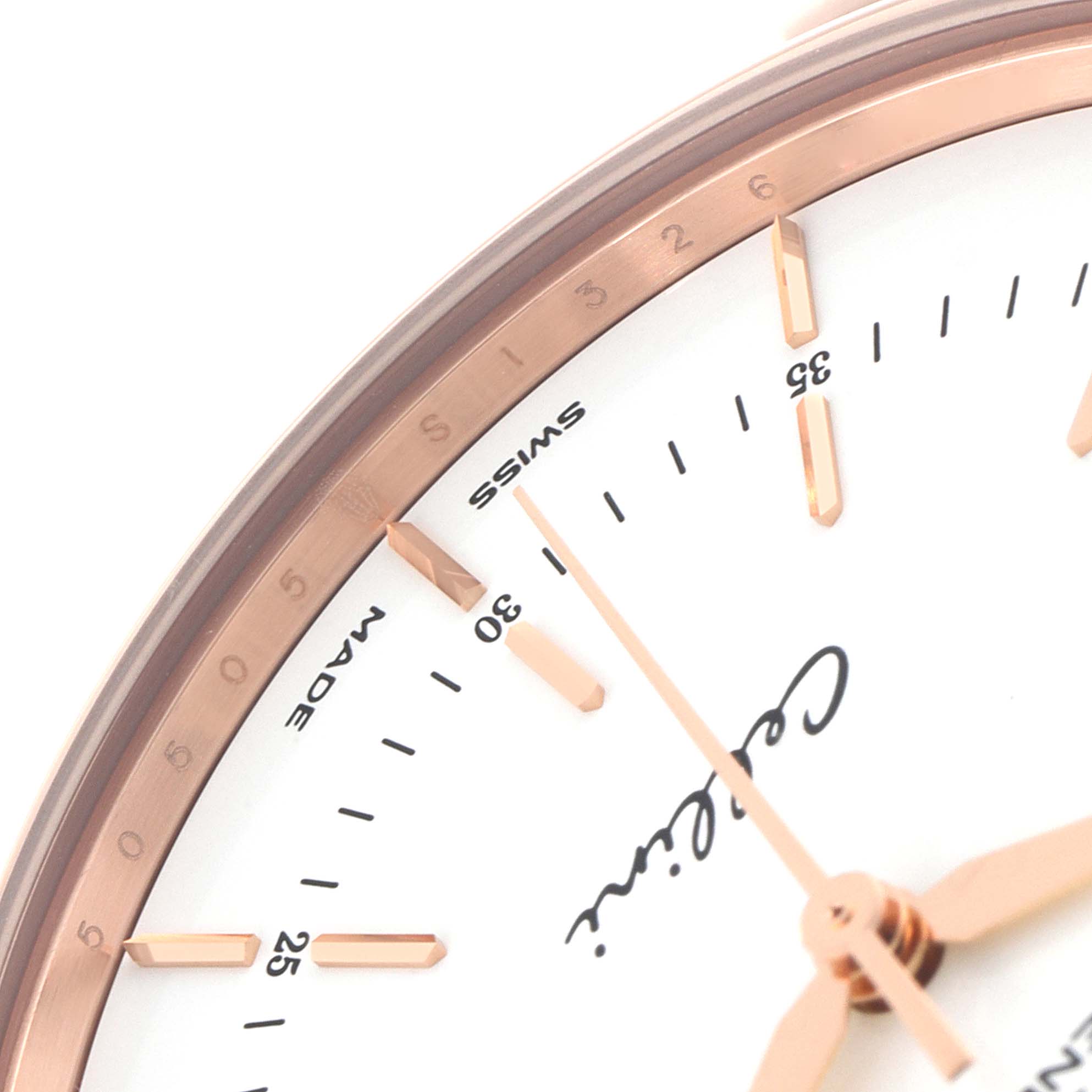 The image shows a close-up angle of the Cellini model by Rolex, highlighting the dial, markers, and hands.