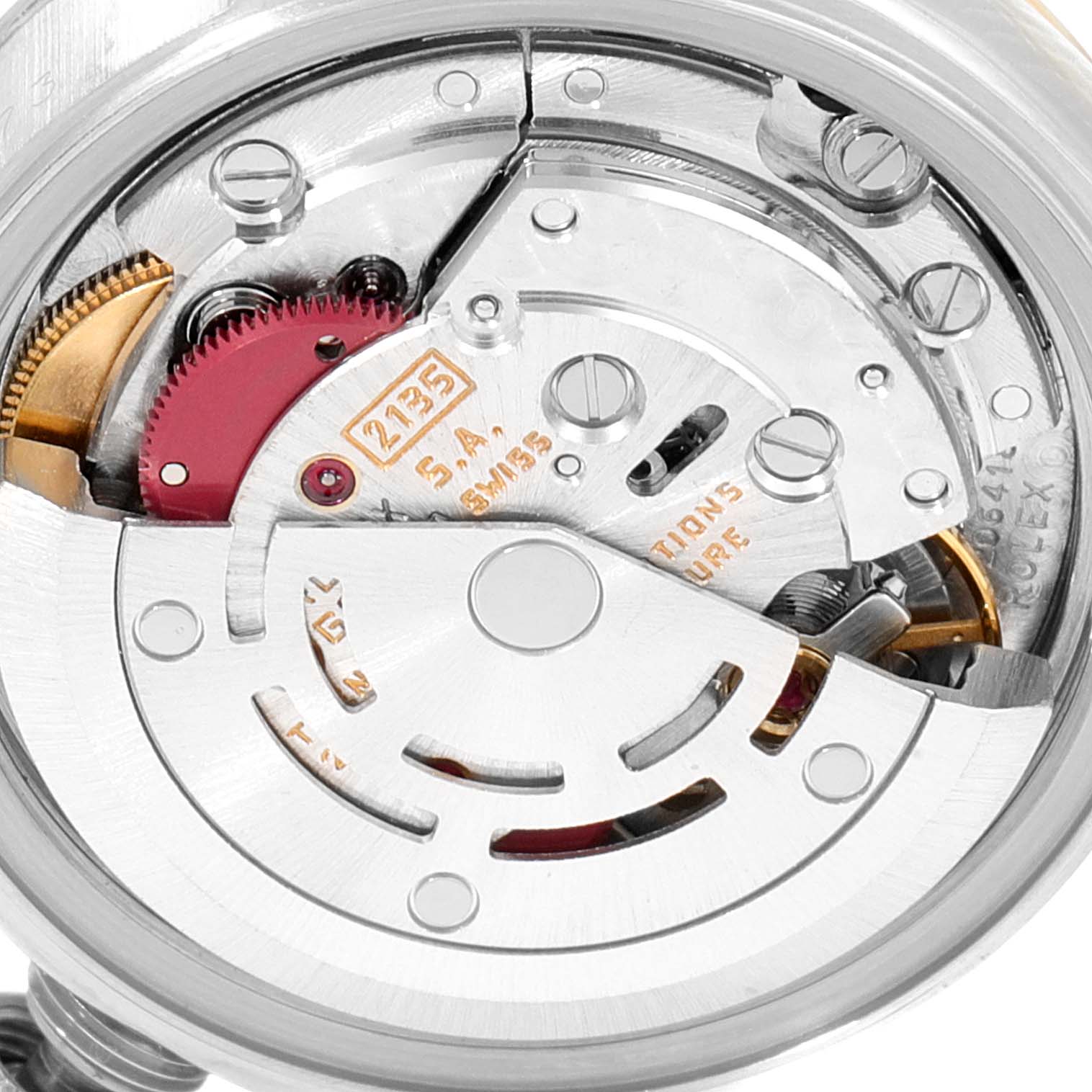 This image shows the movement mechanism of a Rolex Datejust 69173 Women
s Steel and Gold (two tone) Champagne Dial 69173 Women
s Steel and Gold (two tone) Champagne Dial watch.