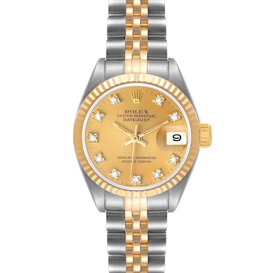 Rolex Datejust 26mm Steel Yellow Gold Diamond Ladies Watch 69173 Box Papers SwissWatchExpo