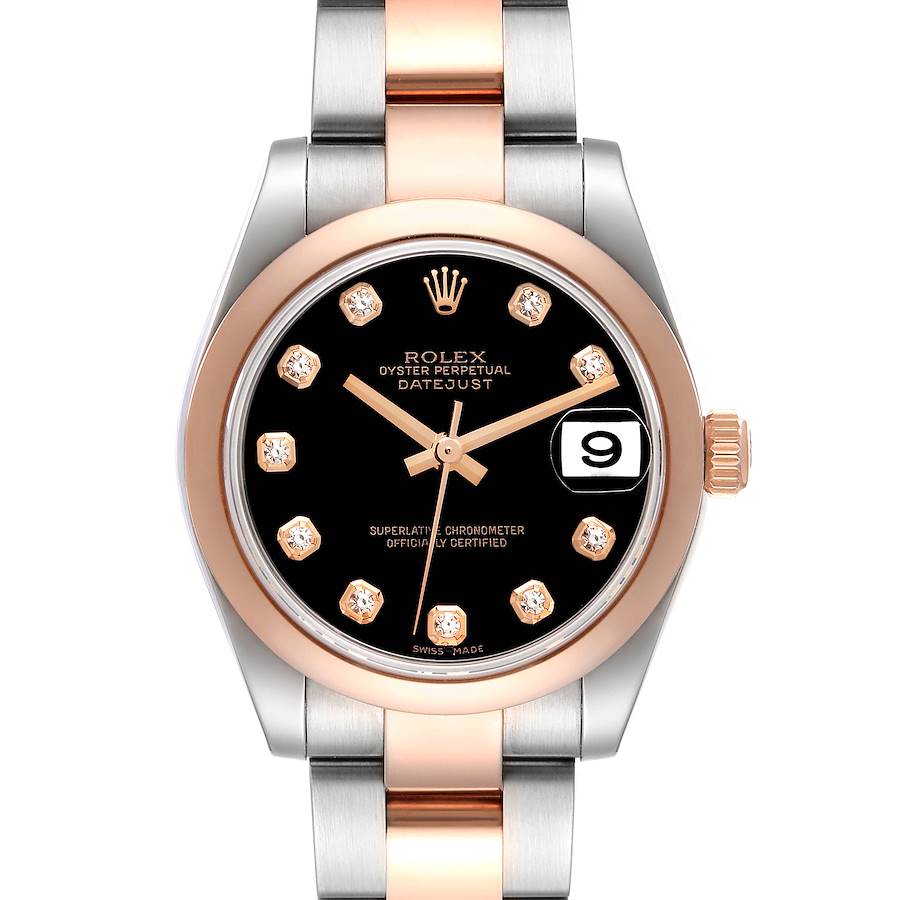 Rolex Datejust 31 Midsize Steel Rose Gold Black Diamond Dial Ladies Watch 178241 SwissWatchExpo