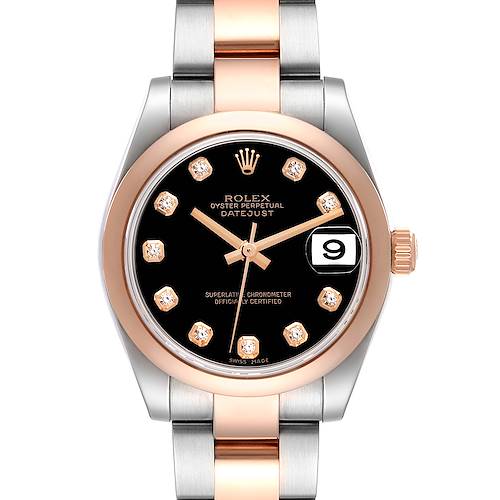 Photo of Rolex Datejust 31 Midsize Steel Rose Gold Black Diamond Dial Ladies Watch 178241