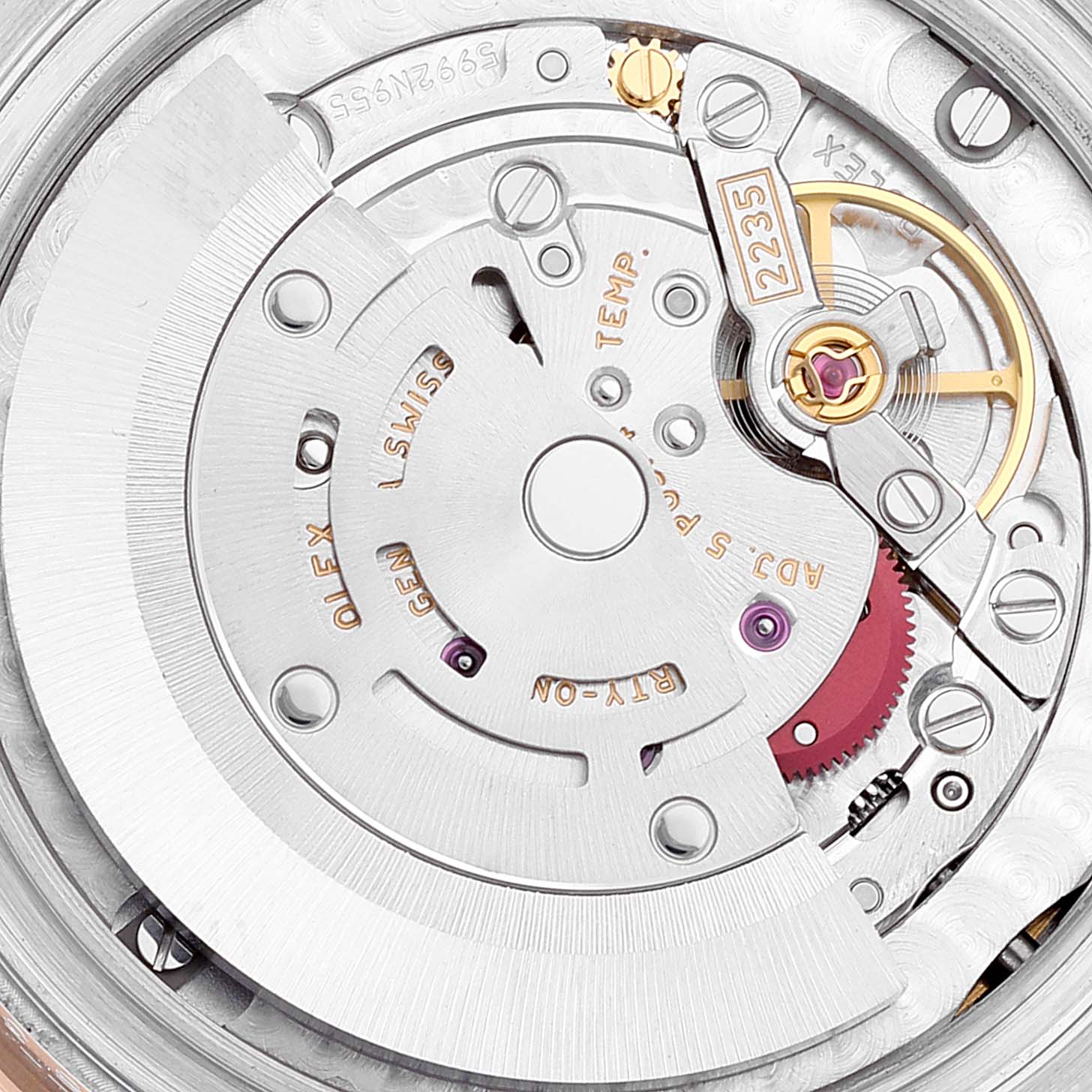 This image shows the detailed inner mechanism of a Mid-Size Rolex watch, highlighting the movement components.