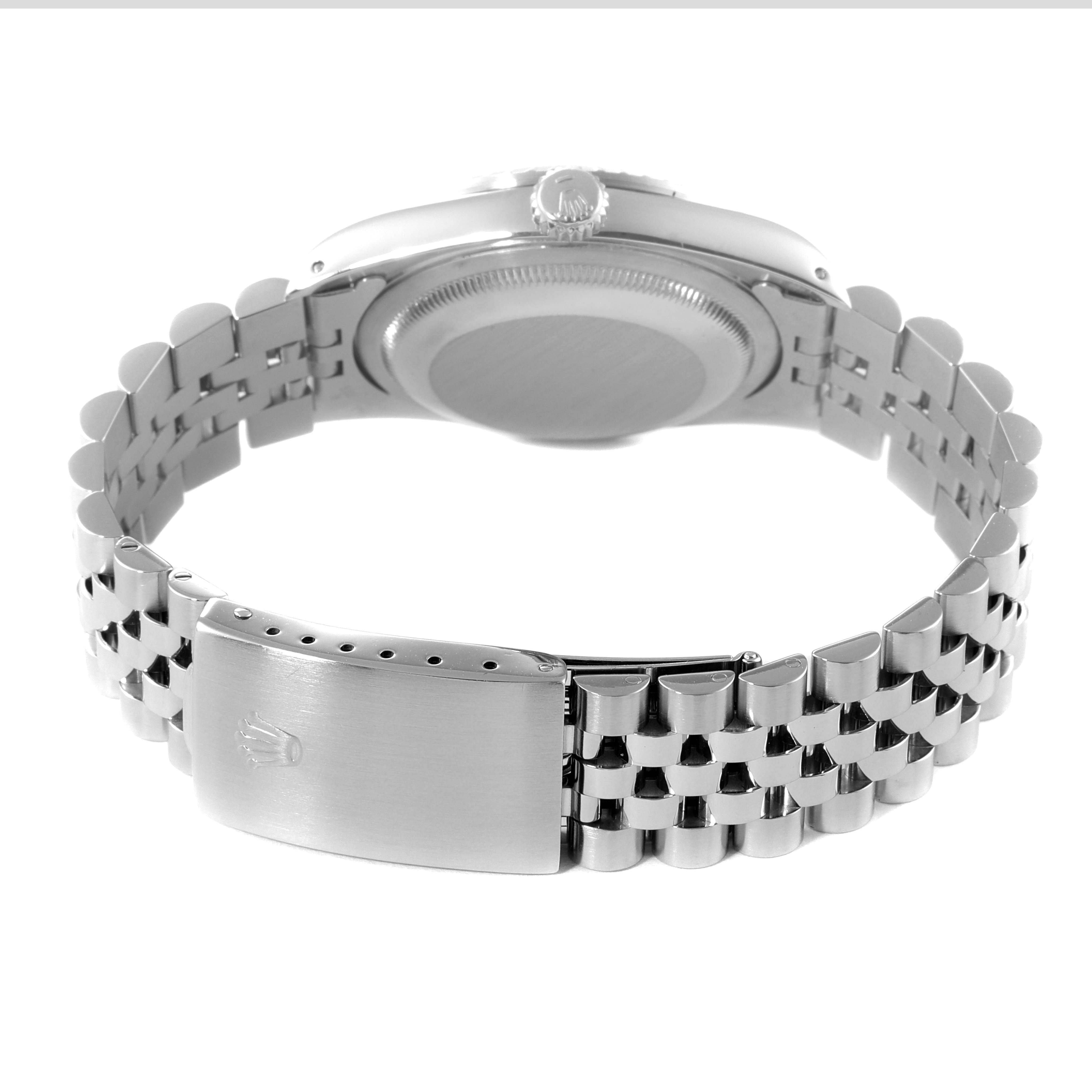 The image shows the back and clasp of a Rolex Datejust 16220 Men's Stainless Steel Silver Dial 16220 Men's Stainless Steel Silver Dial watch, highlighting the bracelet and caseback.