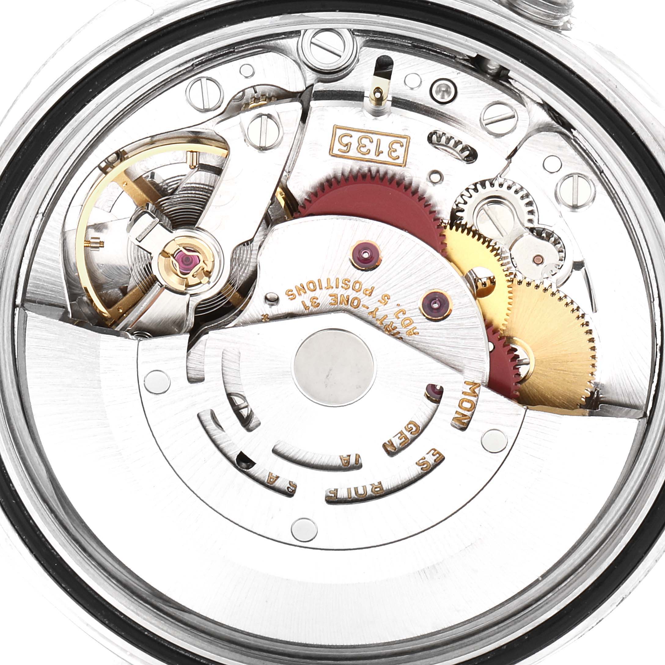 This image shows the internal movement components of a Rolex Datejust 16234 Men's Stainless Steel Pink Dial 16234 Men's Stainless Steel Pink Dial watch from a top-down angle.