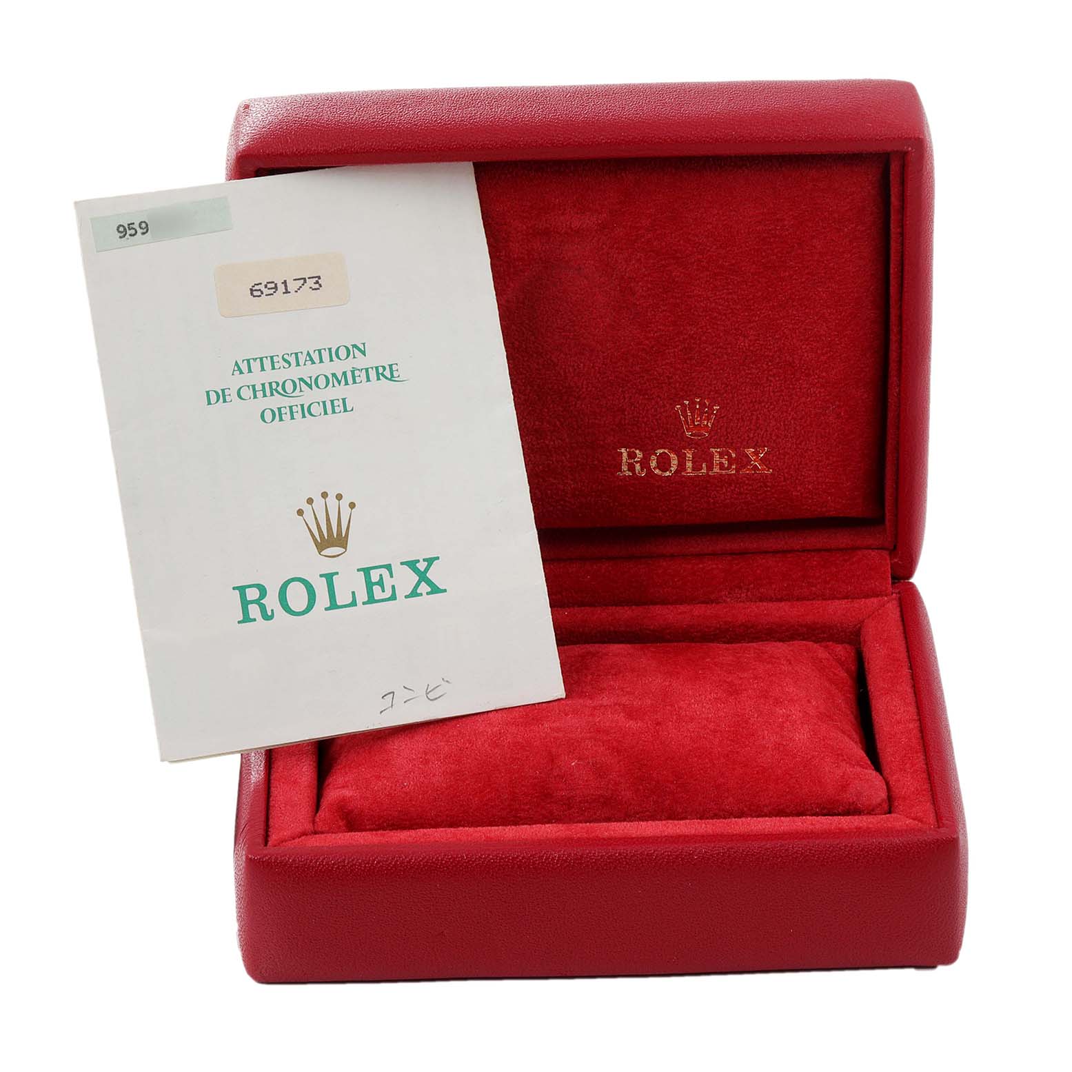 The image shows a red Rolex box for the Datejust model with a certificate of Best Quality
ity.