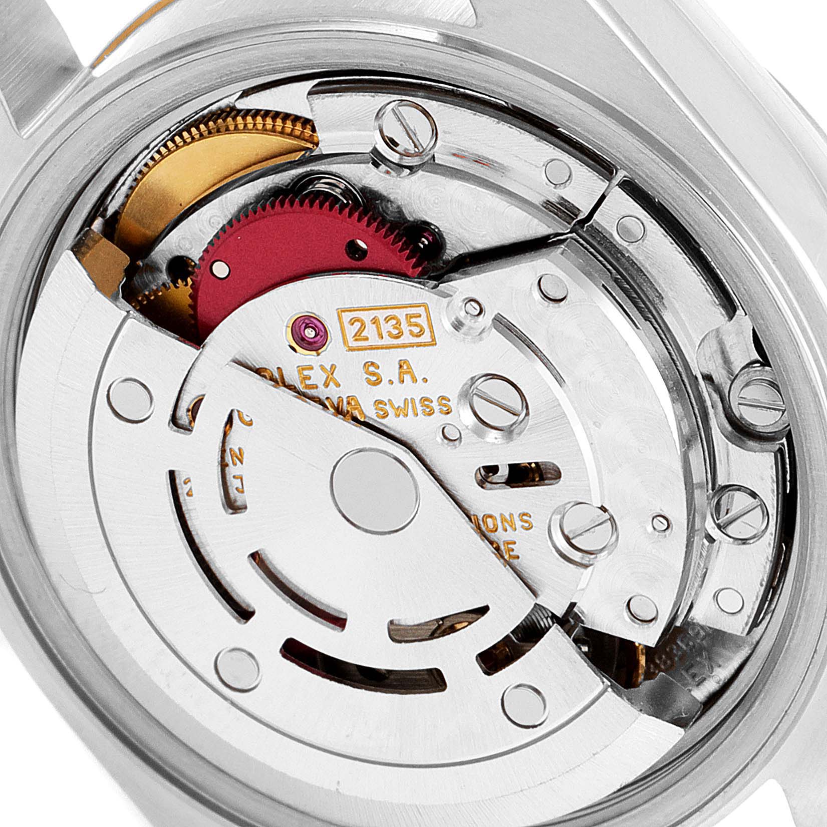 This image shows the automatic movement mechanism from the back of a Rolex Datejust 69173 Women
s Steel and Gold (two tone) Grey Dial 69173 Women
s Steel and Gold (two tone) Grey Dial watch.