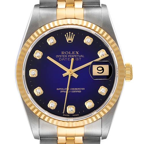 Photo of Rolex Datejust Steel Yellow Gold Vignette Diamond Dial Mens Watch 16233 Papers