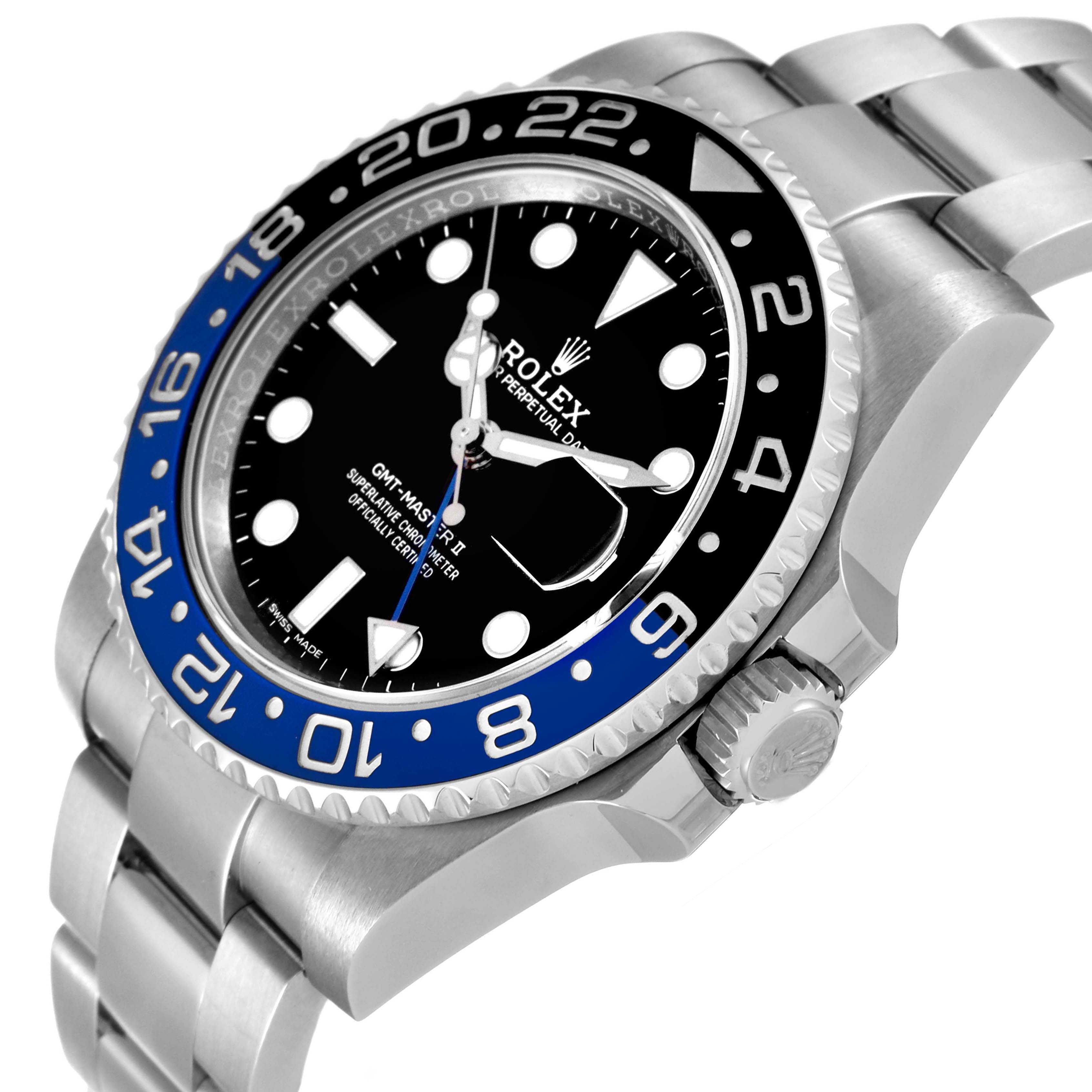 The image shows a GMT-Master model by Rolex from a partial side angle, highlighting the bezel, dial, and bracelet.