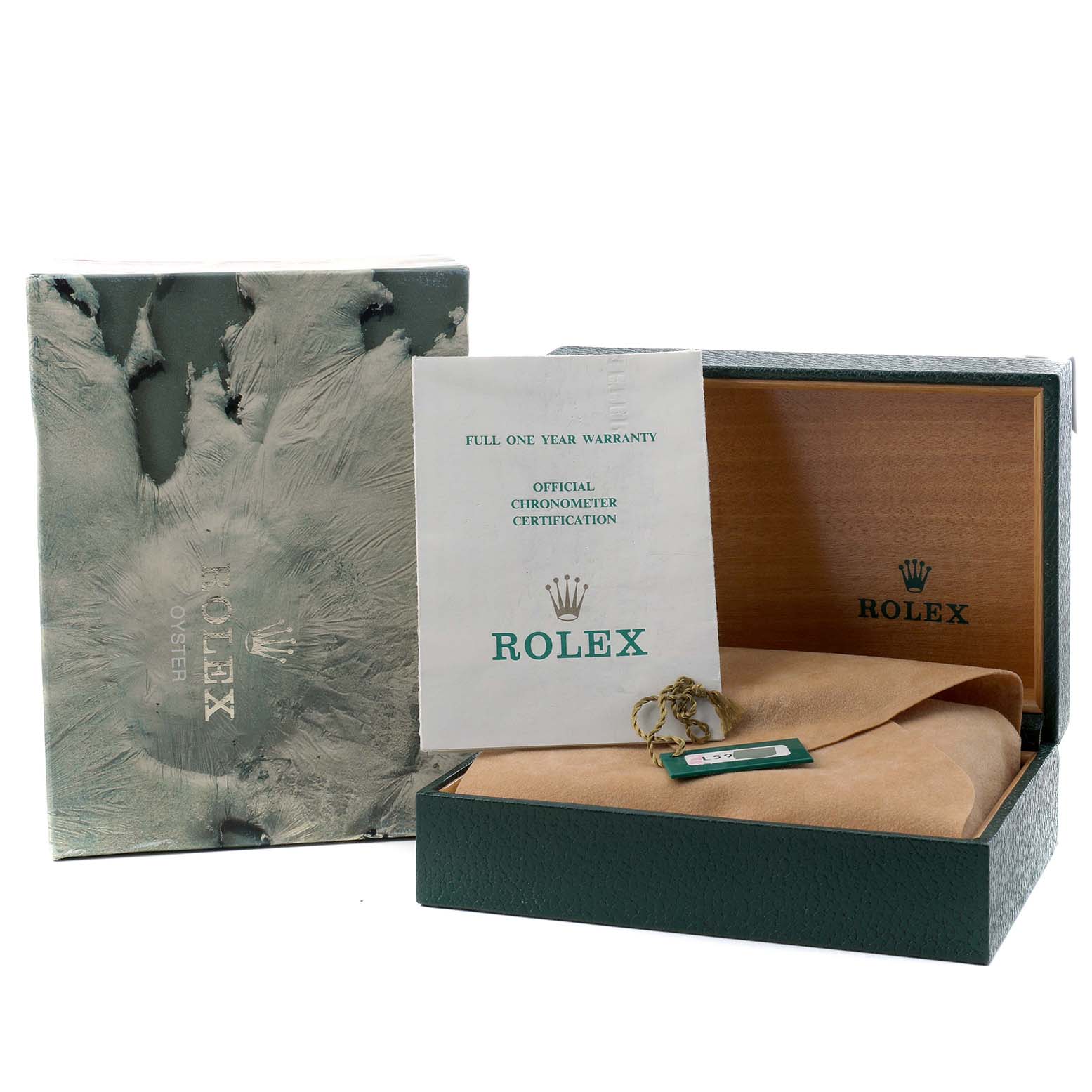 The image shows a Rolex GMT-Master 16713 Men's Steel and Gold (two tone) Brown Dial box with accompanying paperwork and a protective pouch, viewed at an angle displaying the box's interior.