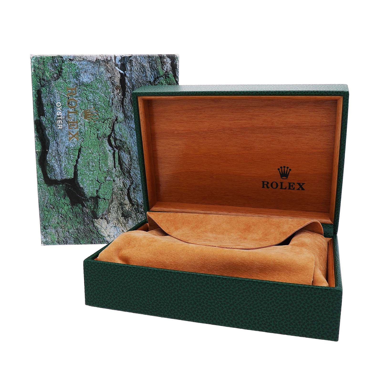 The image shows a Rolex GMT-Master 16710 Men's Stainless Steel Black Dial watch box from a slightly elevated angle, including the outer cover and inner display box.