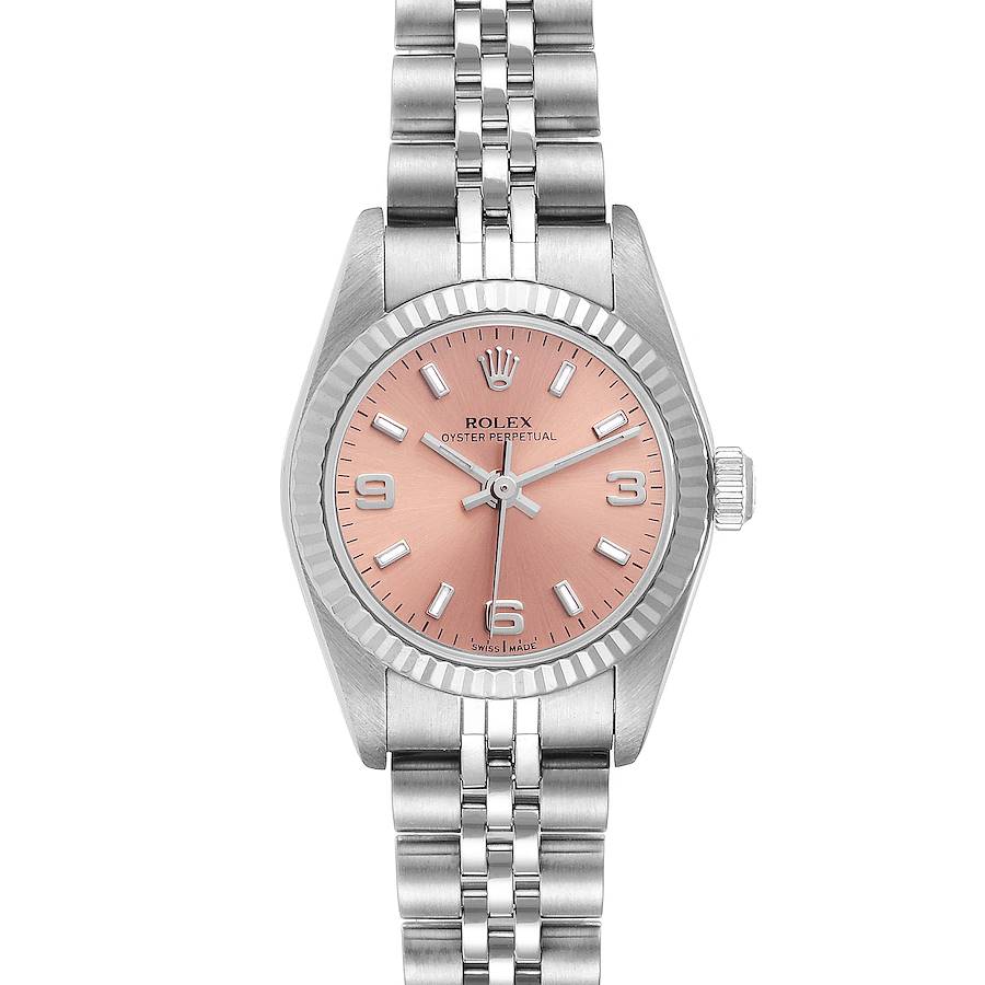Rolex Oyster Perpetual Salmon Dial Steel White Gold Ladies Watch 76094 Papers SwissWatchExpo
