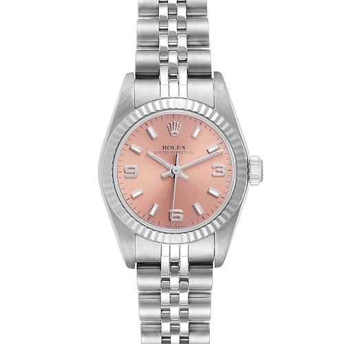Photo of Rolex Oyster Perpetual Salmon Dial Steel White Gold Ladies Watch 76094 Papers