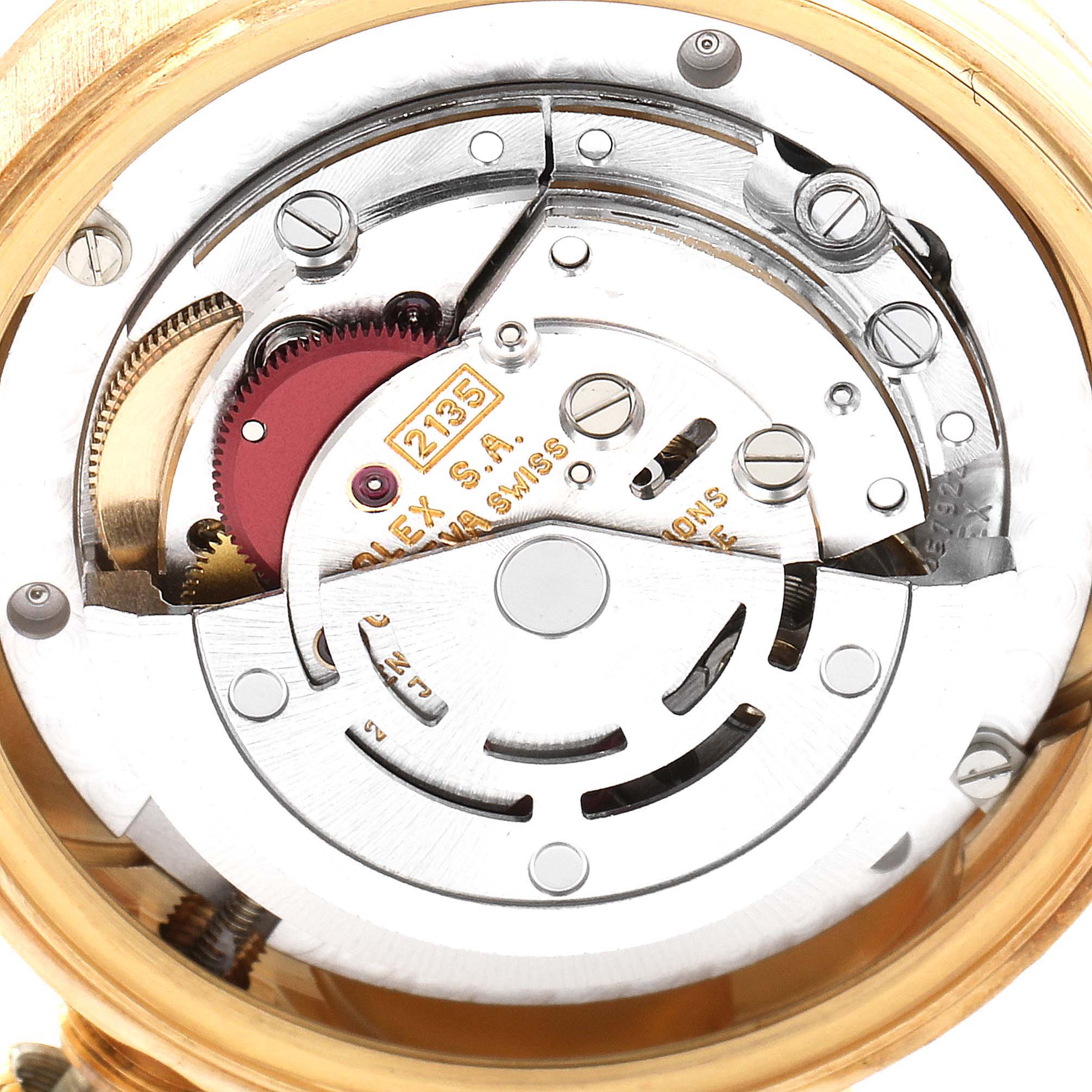 The image shows the internal mechanism of a Rolex President 68278 Women
s Yellow Gold Champagne Dial 68278 Women
s Yellow Gold Champagne Dial model watch, highlighting its movement components.