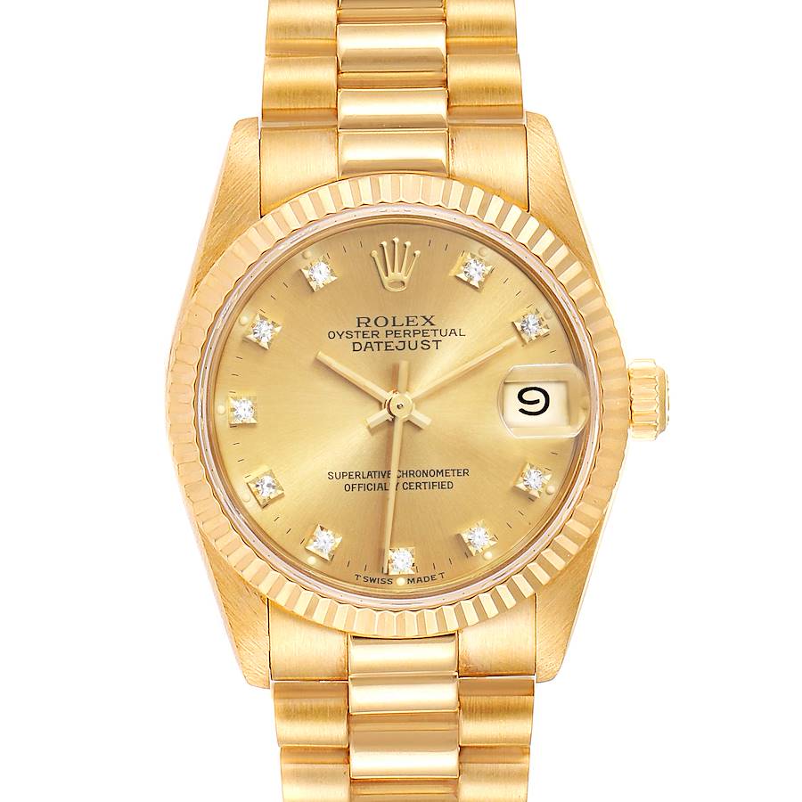 Rolex President Datejust 31 Midsize 18K Gold Diamond Watch 68278 Box Papers SwissWatchExpo